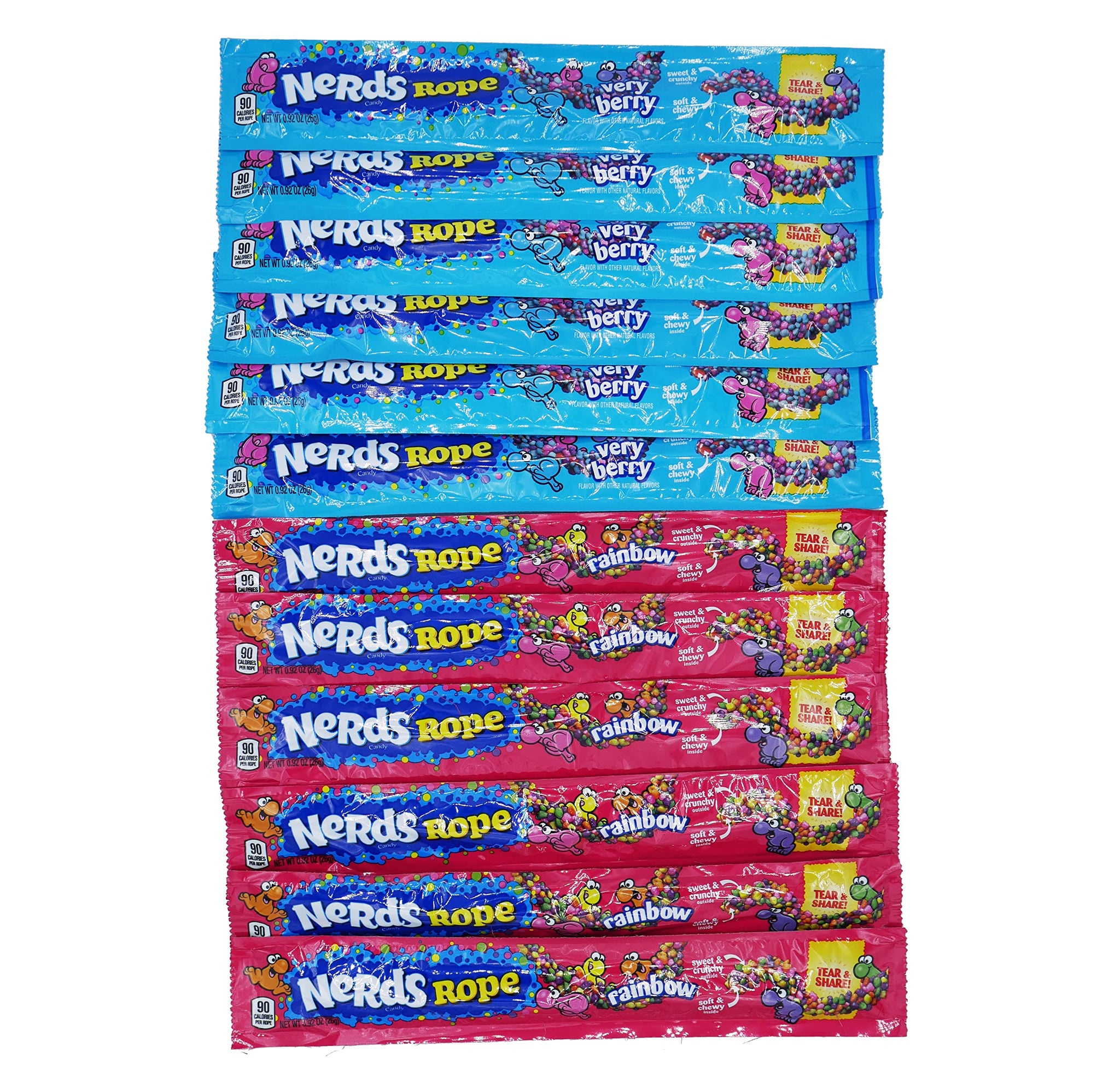 Nerds Rope Variety Pack (12 Count) Very Berry & Rainbow - 0.92oz, Bulk Individually Wrapped Nerd Ropes Candy, Chewy Gummies - By Dr. Variety