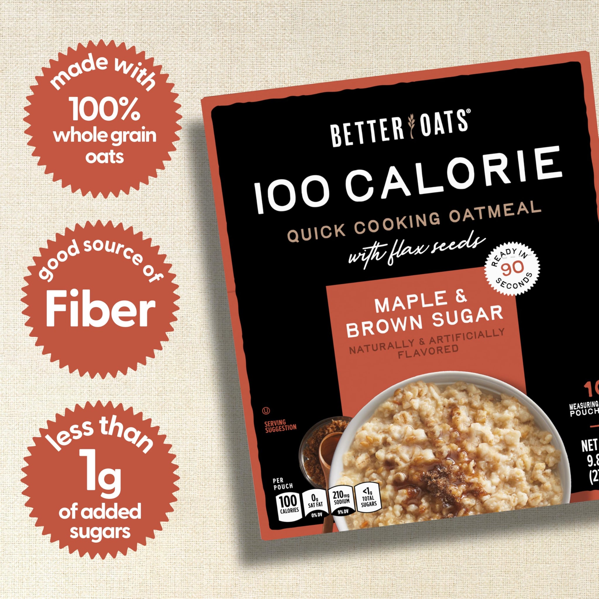 Better Oats Steel Cut Protein Oatmeal Packets, Maple and Brown Sugar Flavor with Flax Seeds and Whole Grains, Quick-Cooking Breakfast, Box of 8