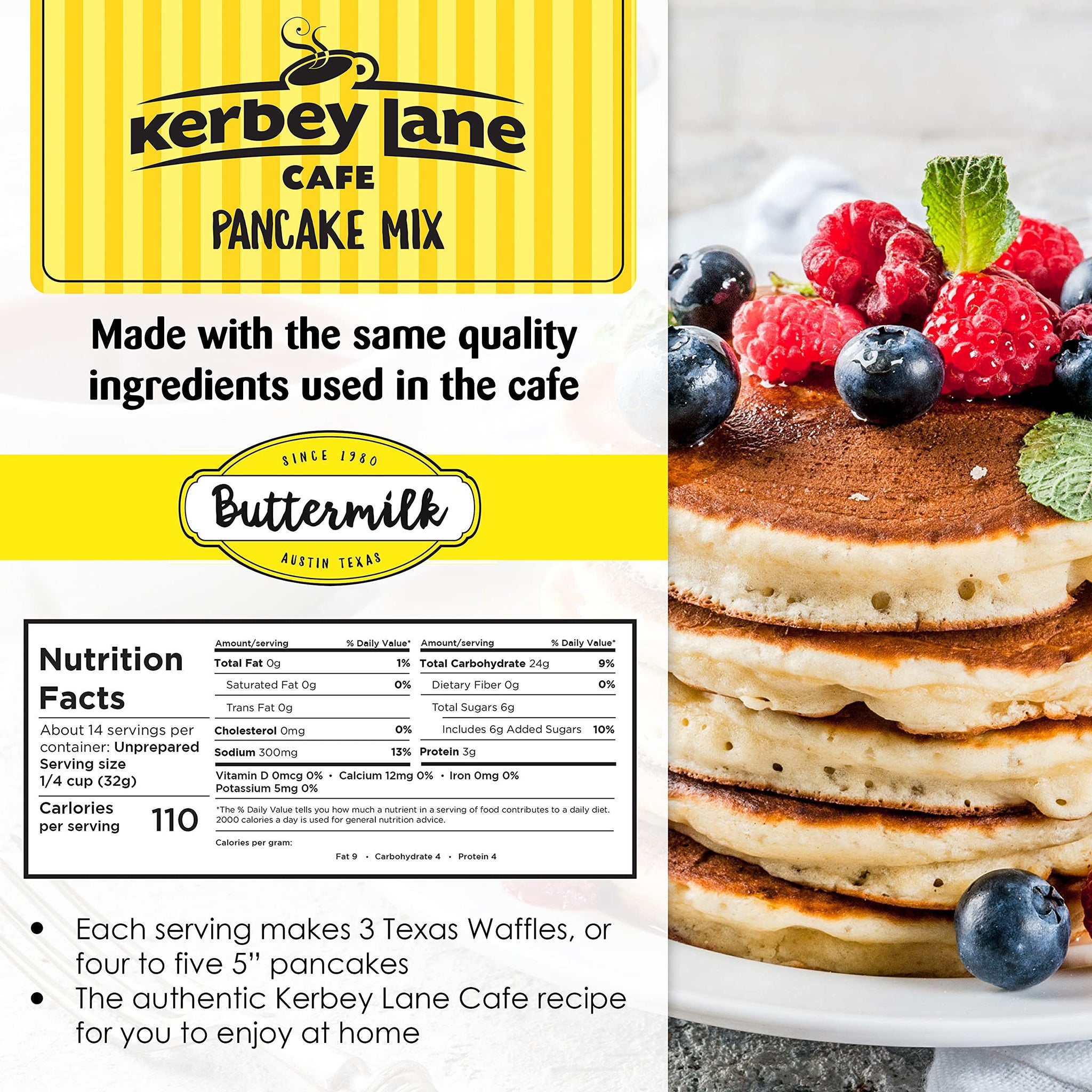 Kerbey Lane Cafe Buttermilk Pancake Mix - Easy to Make, Mouth Watering Recipe for Light and Fluffy Pancakes, Waffles, Flapjacks, Muffins, Cookies. Stay Fresh Resealable Bag (4 Lbs, Pack of 1)
