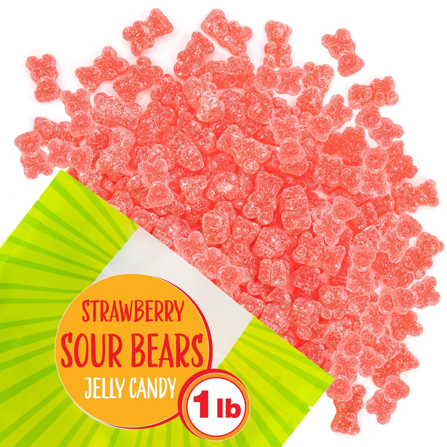Sour Bears Gummy Candy 1 Pound Bag, Gelatin Free Chewy Pink Candy, Strawberry Jelly Bears for Baby Showers, Gender Reveal, Candy Buffets, and Dessert