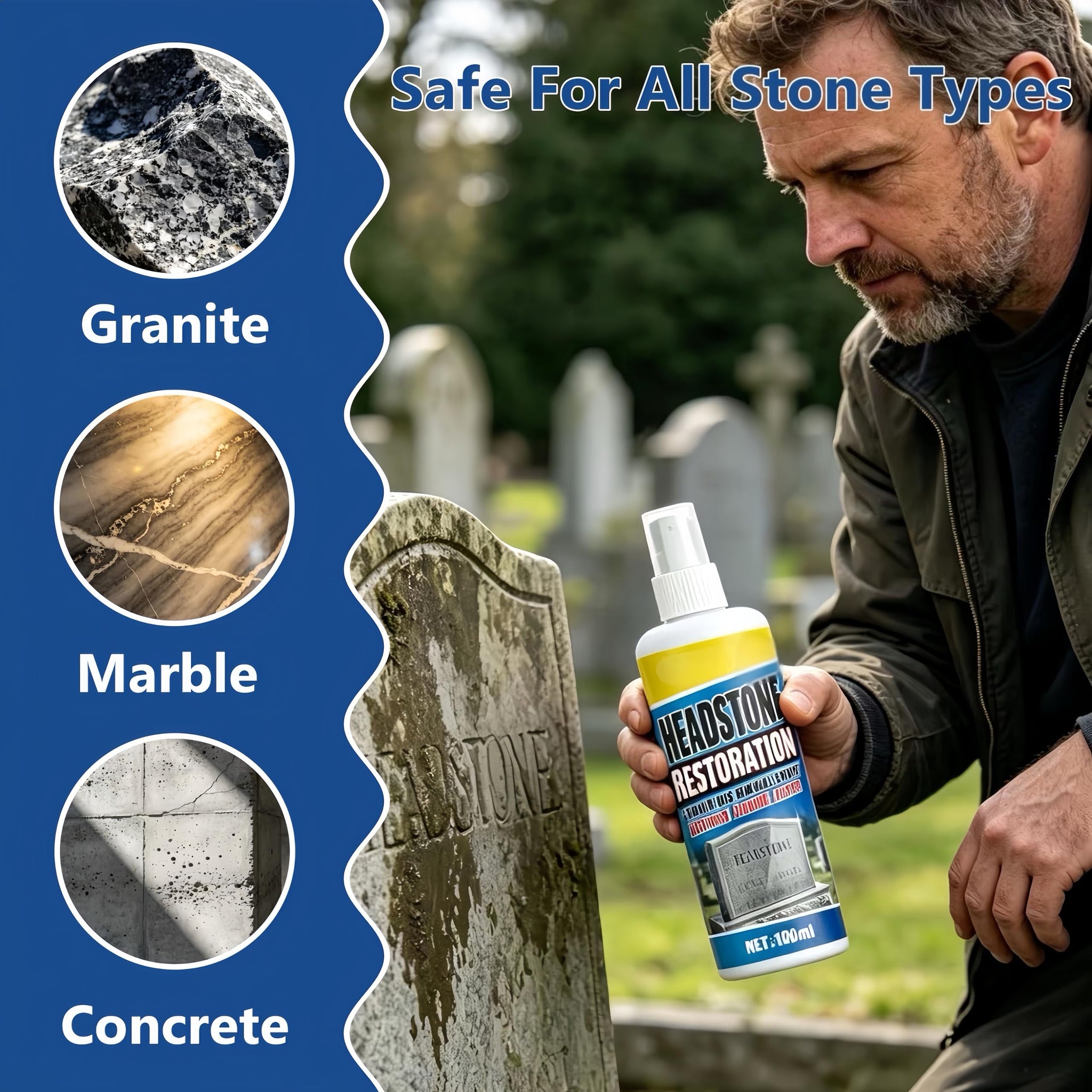 Headstone Restoration and Cleaning Spray, 2026 New Headstone Restoration & Cleaning Spray Restoring and Protecting, Tombstone Monument Cleaner