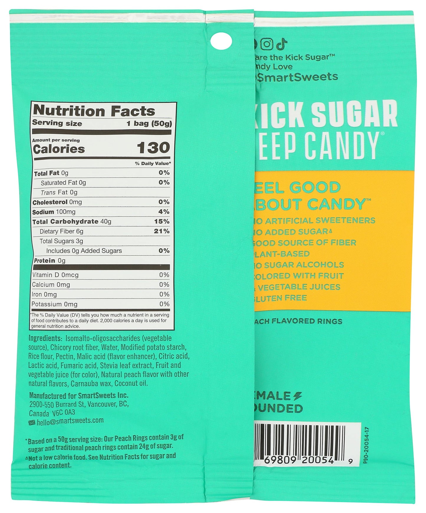 Smart Sweets, Peach Rings, 1.8 Ounce