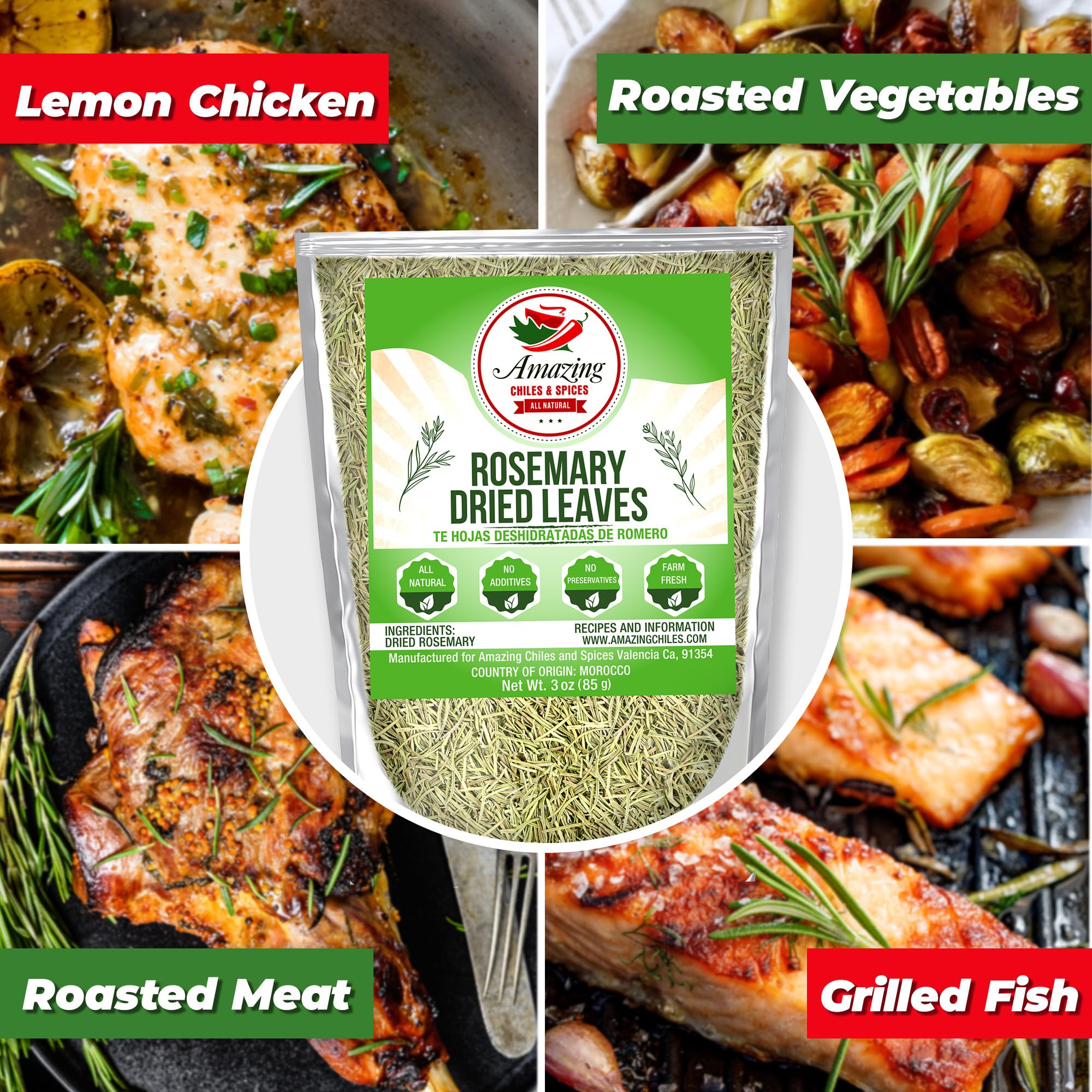 Rosemary, Thyme and Oregano (3-Pack), All Natural, Whole Leaf, Non-GMO, Dried Herb Variety Pack, Use For Seasoning Meats, Sauces, Soups
