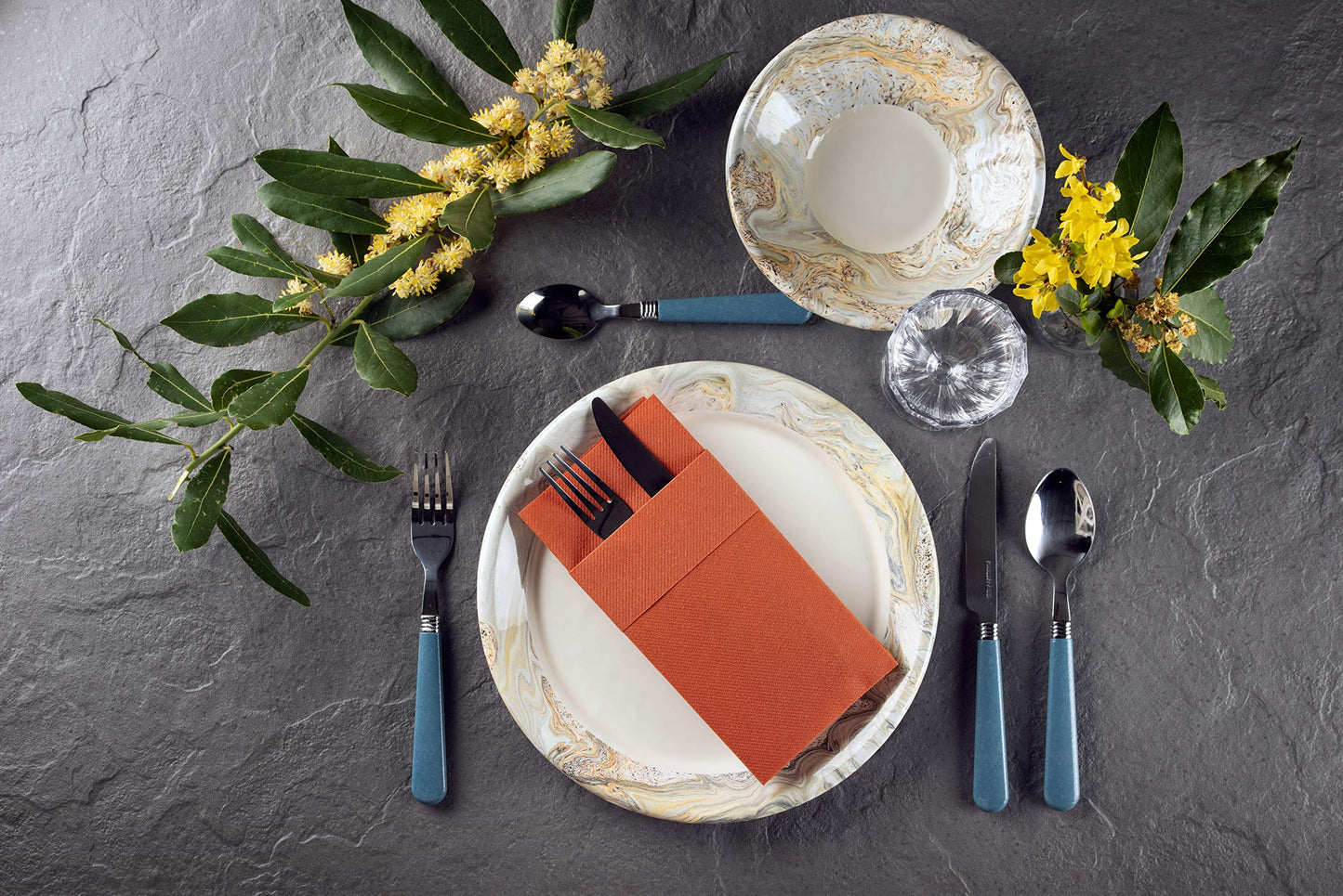 Moyes Home Terracotta Dinner Napkins with Silverware Pocket (50 Pack) - Linen-Feel Disposable Cloth-Like Paper Napkins for Fall Weddings, Thanksgiving