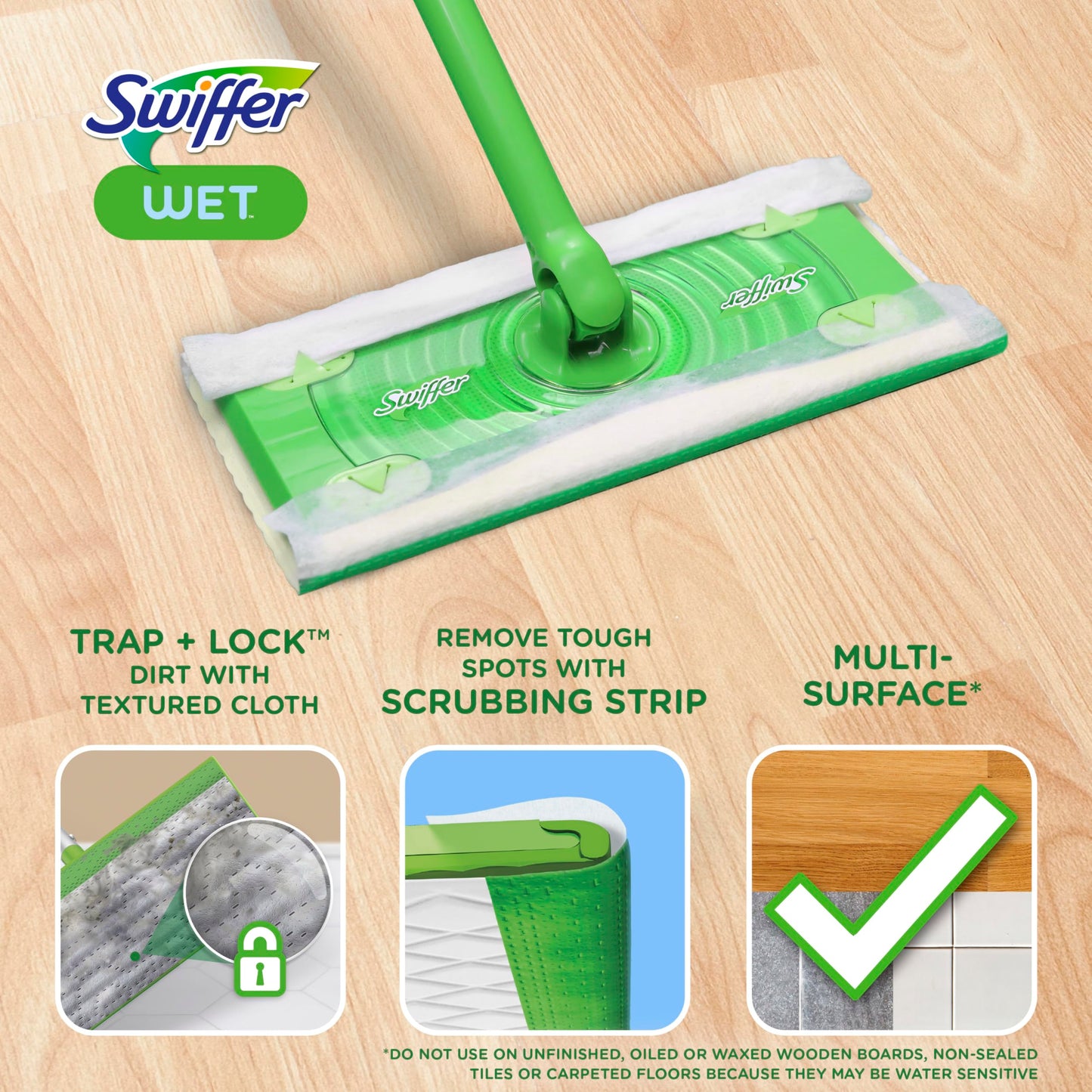 Swiffer Sweep + Mop, Wet Pads Refill, Floor Cleaner for Dirt, Dust, Hair, Cleaning Cloths for Mopping Home, Bathroom, Kitchen, All Purpose