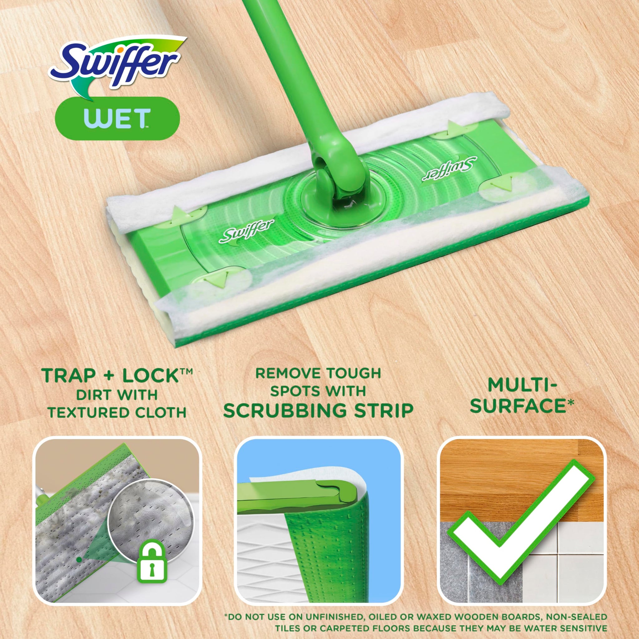 Swiffer Sweep + Mop, Wet Pads Refill, Floor Cleaner for Dirt, Dust, Hair, Cleaning Cloths for Mopping Home, Bathroom, Kitchen, All Purpose
