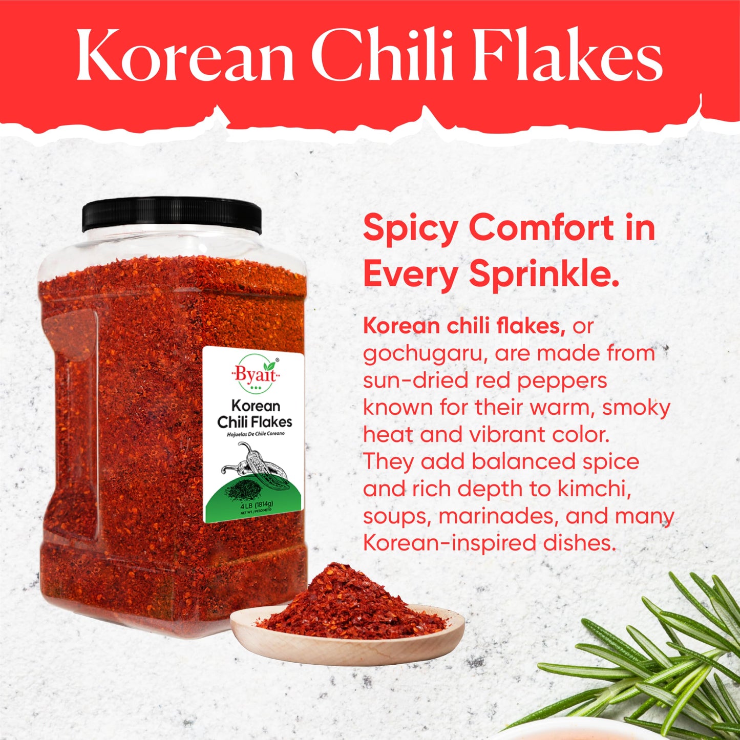 Byait Gochugaru Korean Chili Flakes 64 Oz (4 LB), Medium Hot