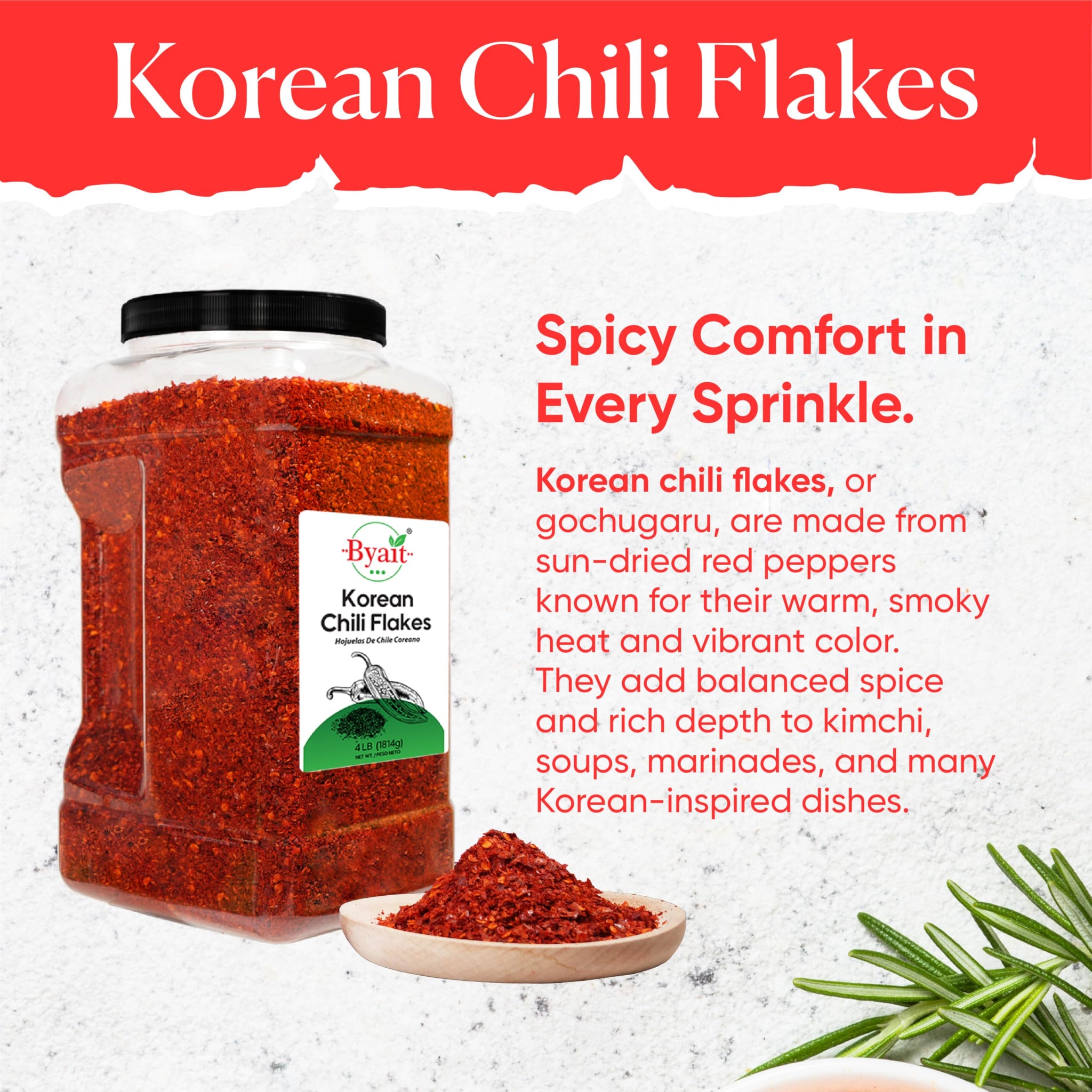 Byait Gochugaru Korean Chili Flakes 64 Oz (4 LB), Medium Hot