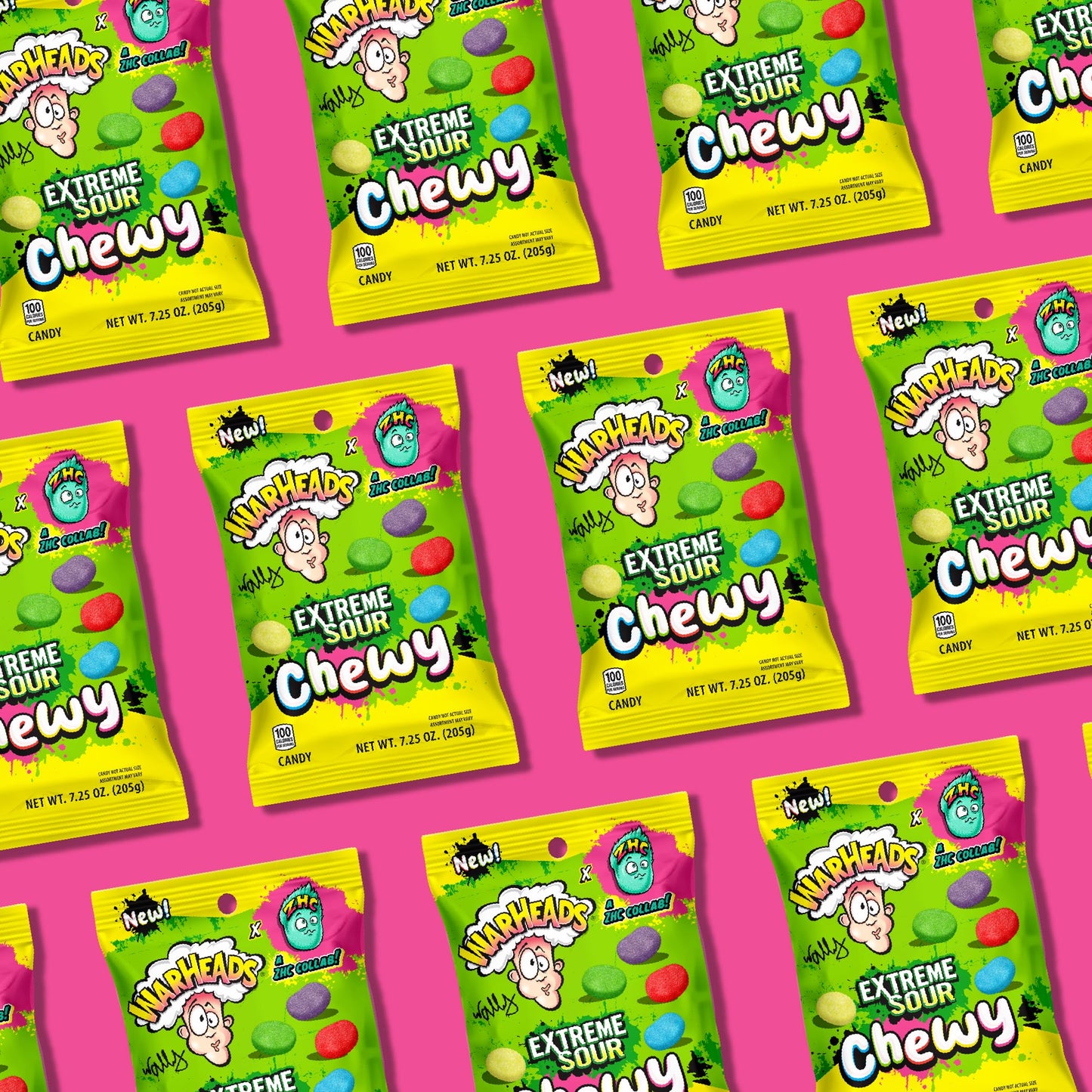 WARHEADS® Extreme Sour Chewy Candy - 7.25 oz Peg Bag - ZHC Collaboration - Assorted Flavors (Watermelon, Lemon, Blue Raspberry, Green Apple, Black