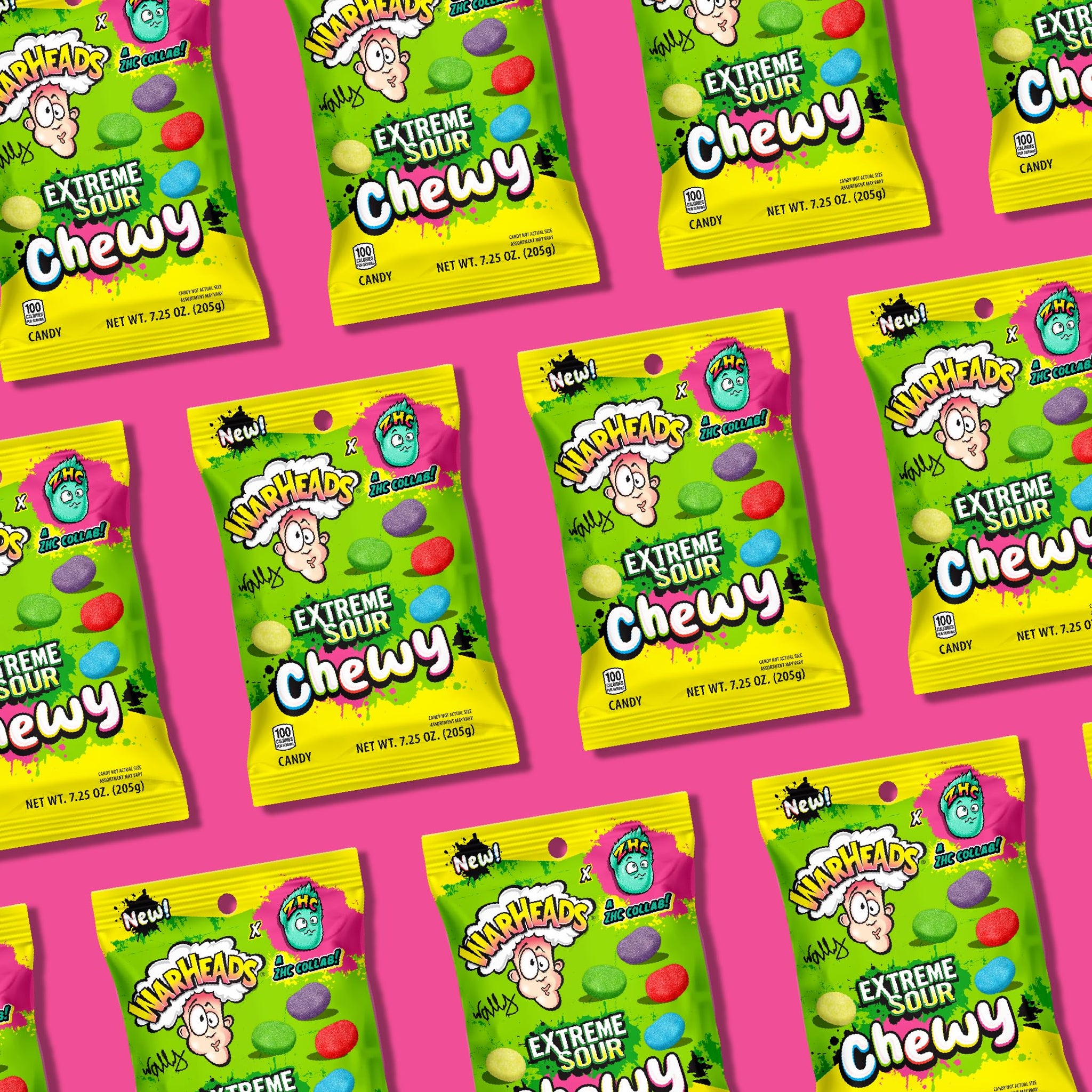 WARHEADS® Extreme Sour Chewy Candy - 7.25 oz Peg Bag - ZHC Collaboration - Assorted Flavors (Watermelon, Lemon, Blue Raspberry, Green Apple, Black