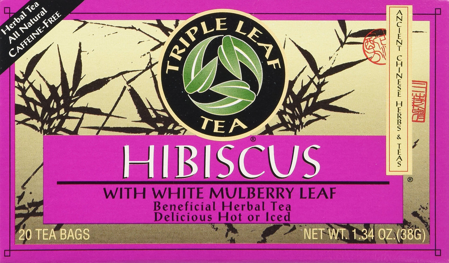 Triple Leaf Tea Bags Hibiscus White Mulberry, 1.34 Oz, 20 Count