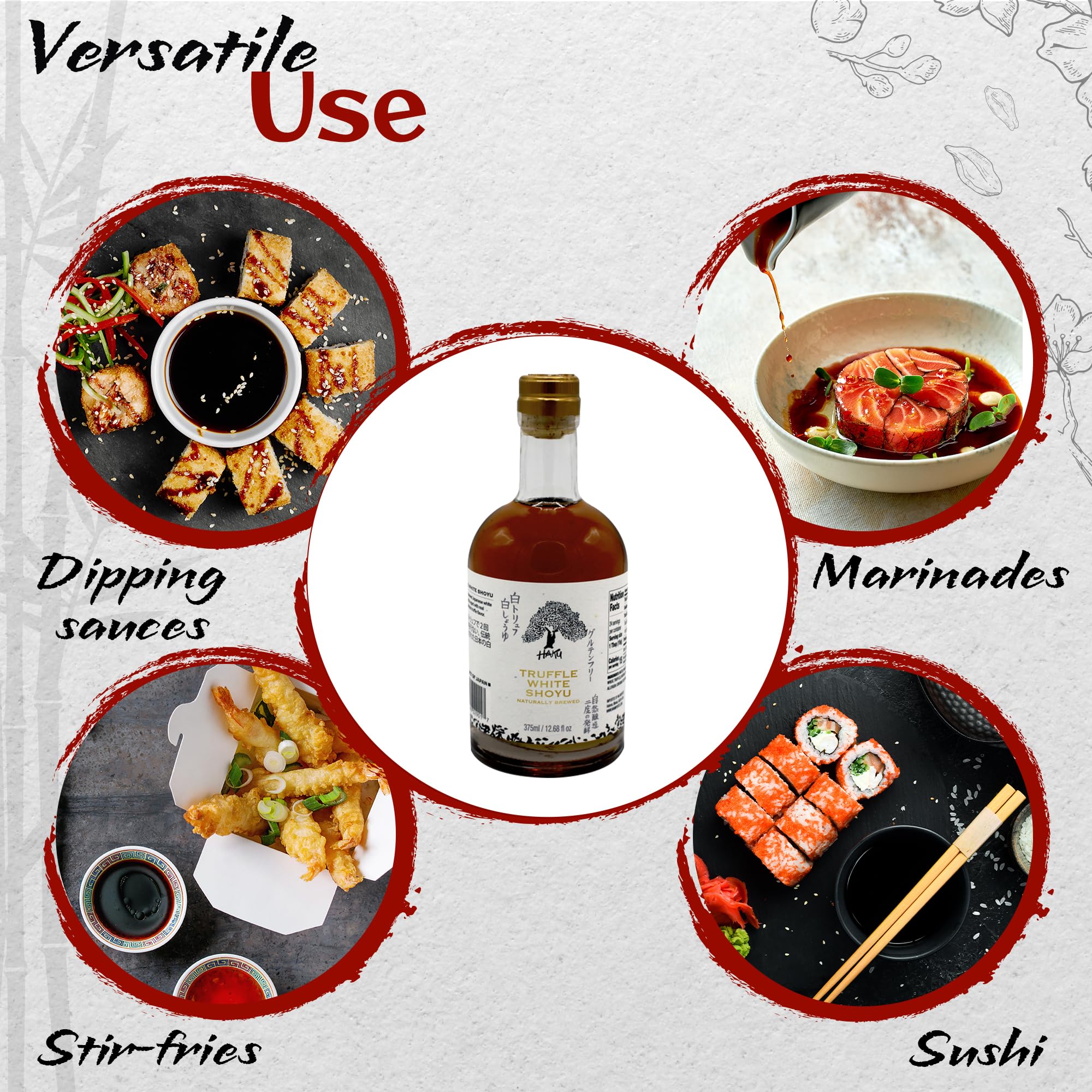 HAKU Truffle White Shoyu Naturally Brewed Aged 2 Years, 12.68 Oz (375 ml) - Traditional Gourmet Dipping Sauce & Marinade for Sushi, Meat, Rice, Stir