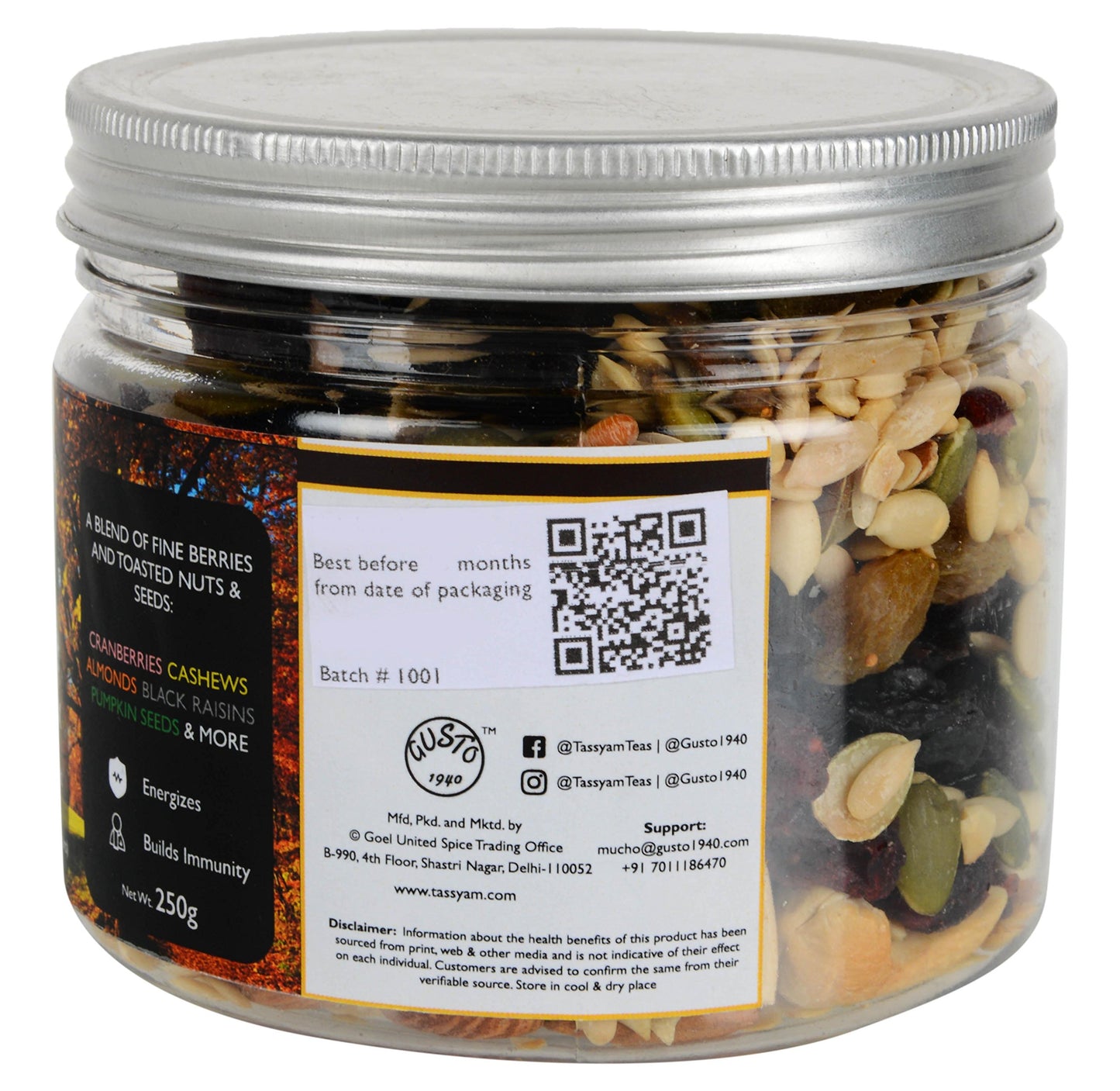 Tassyam Toasted Trail Mix by Tassyam, 250g Sulphur-Less Healthy Munchies Premium Dry Fruit Mix by Tassyam