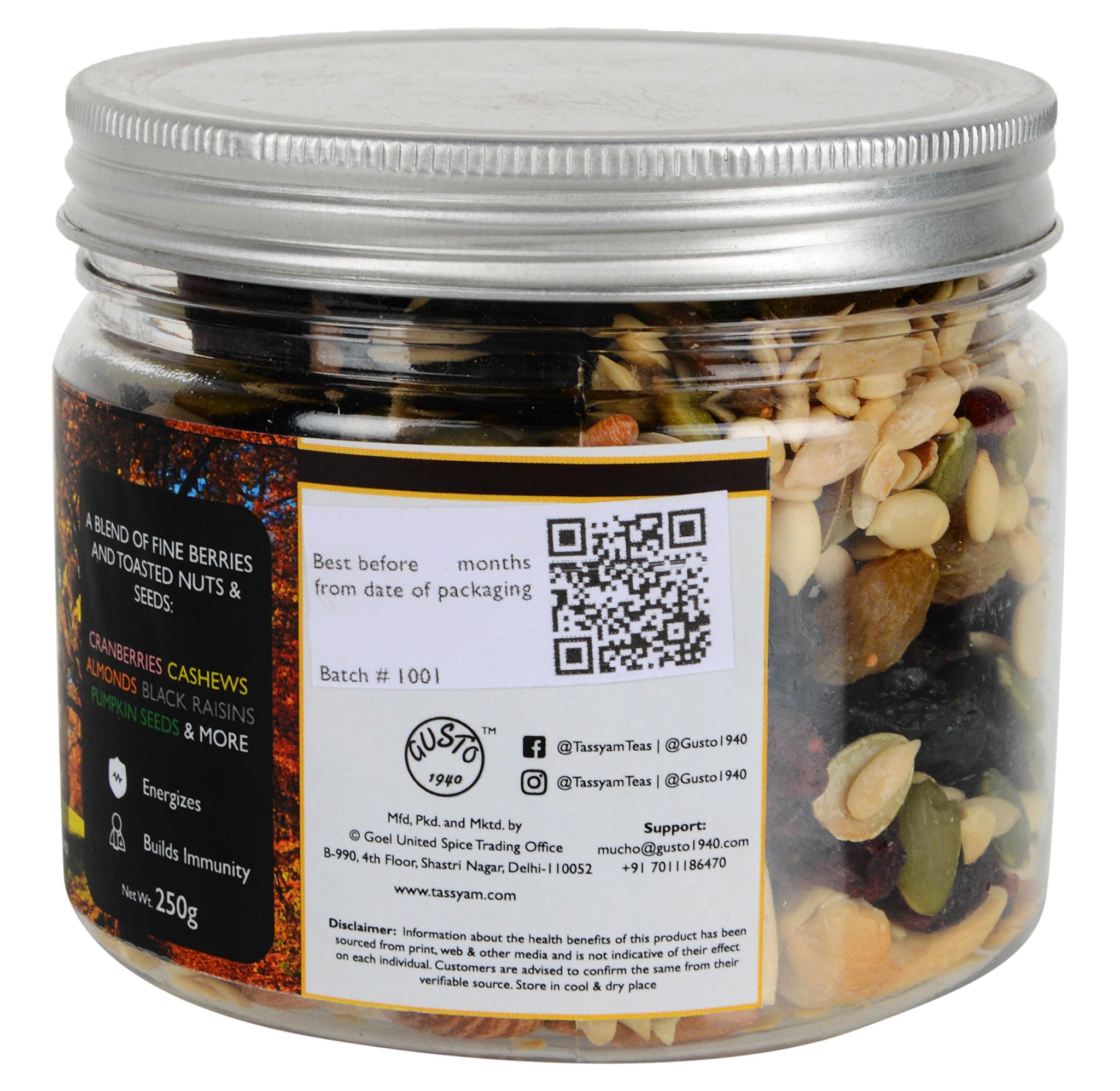 Tassyam Toasted Trail Mix by Tassyam, 250g Sulphur-Less Healthy Munchies Premium Dry Fruit Mix by Tassyam