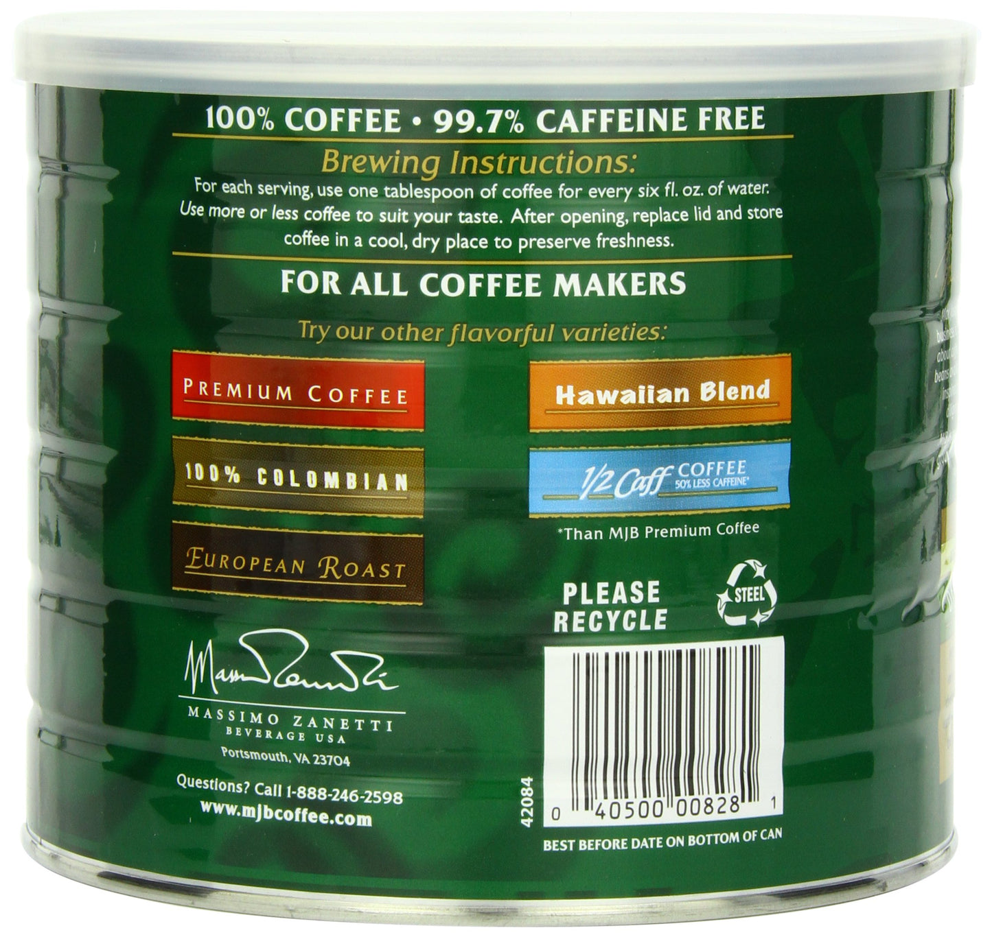 MJB Coffee, Premium Decaf Ground Coffee, Medium Roast, 24 Ounce
