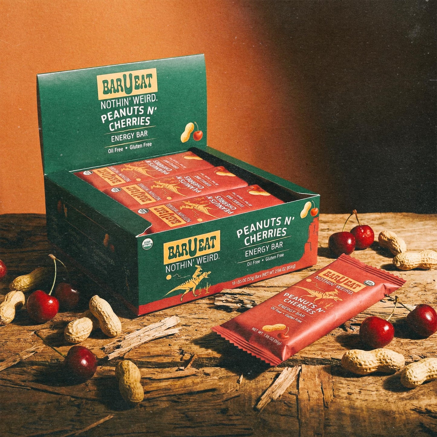 BAR U EAT Gluten-Free, High Fiber, Energy Bar. Real Food Ingredients | Oil Free | Organic | No Artificial Sugar | Healthy Snacks (Peanuts N' Cherries
