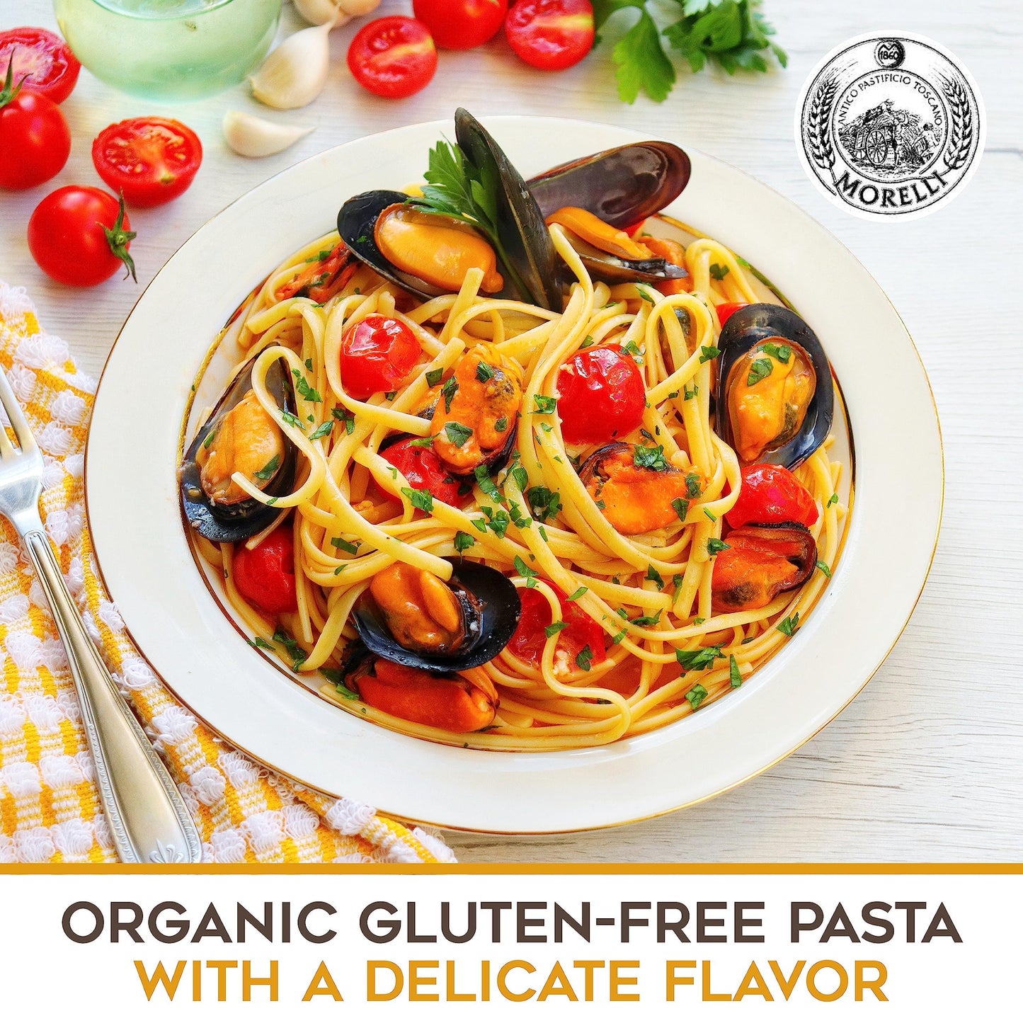 Morelli Organic Gluten Free Linguine Pasta Made with Corn - Vegan Corn Noodles, Imported Organic Pasta from Italy, Italian Gourmet Food - 8.8 oz