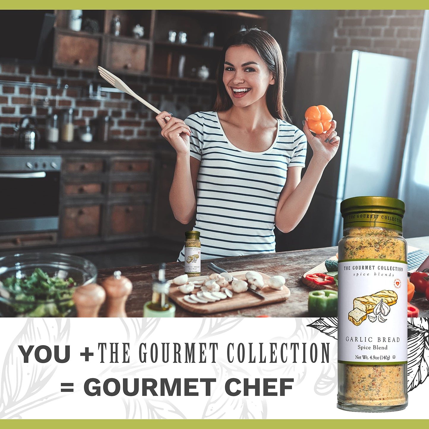The Gourmet Collection Spice Blends Garlic Bread Spice Blend - Garlic Butter Seasoning for Cooking - Salt Free - Bread, Rice, Salad Dressing.