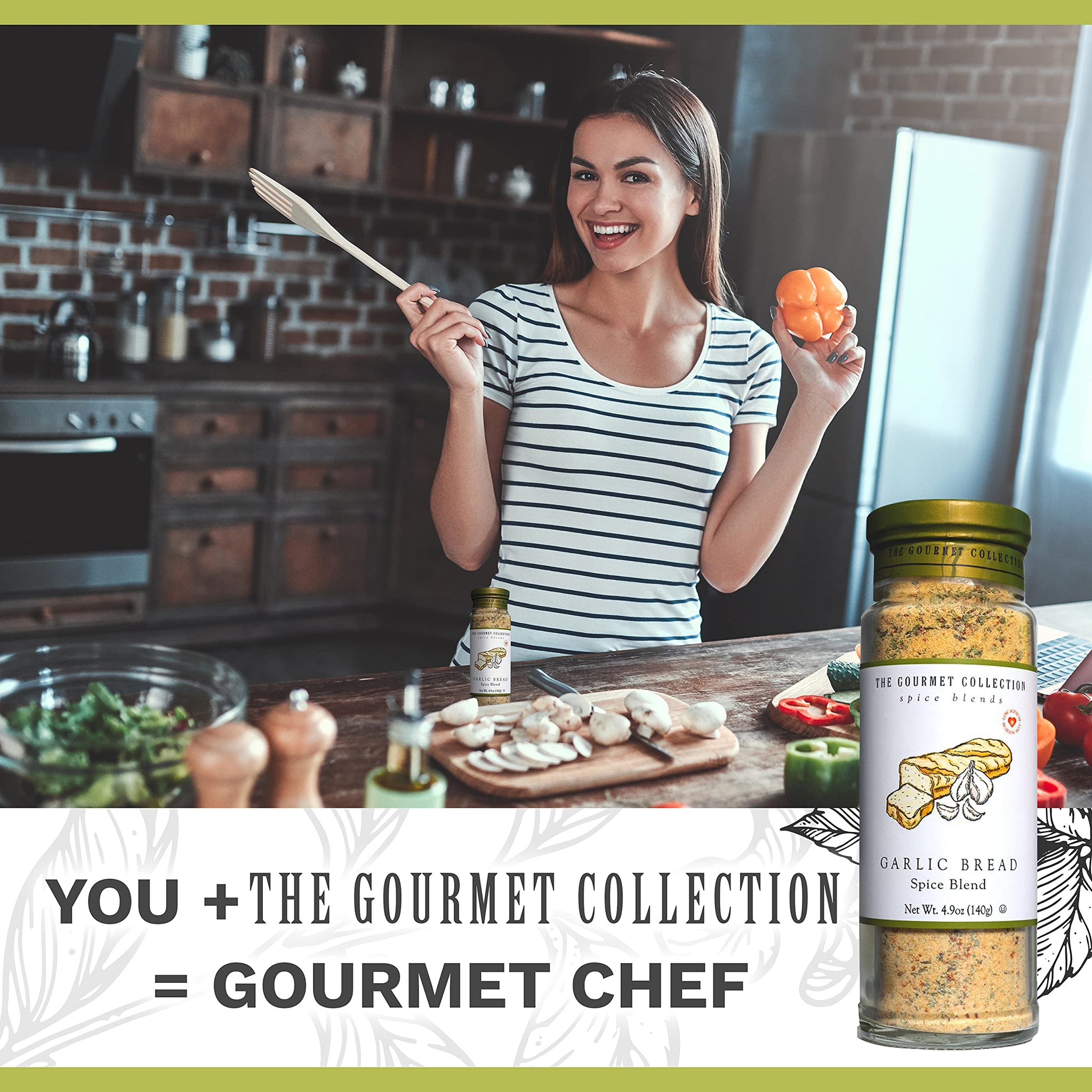 The Gourmet Collection Spice Blends Garlic Bread Spice Blend - Garlic Butter Seasoning for Cooking - Salt Free - Bread, Rice, Salad Dressing.