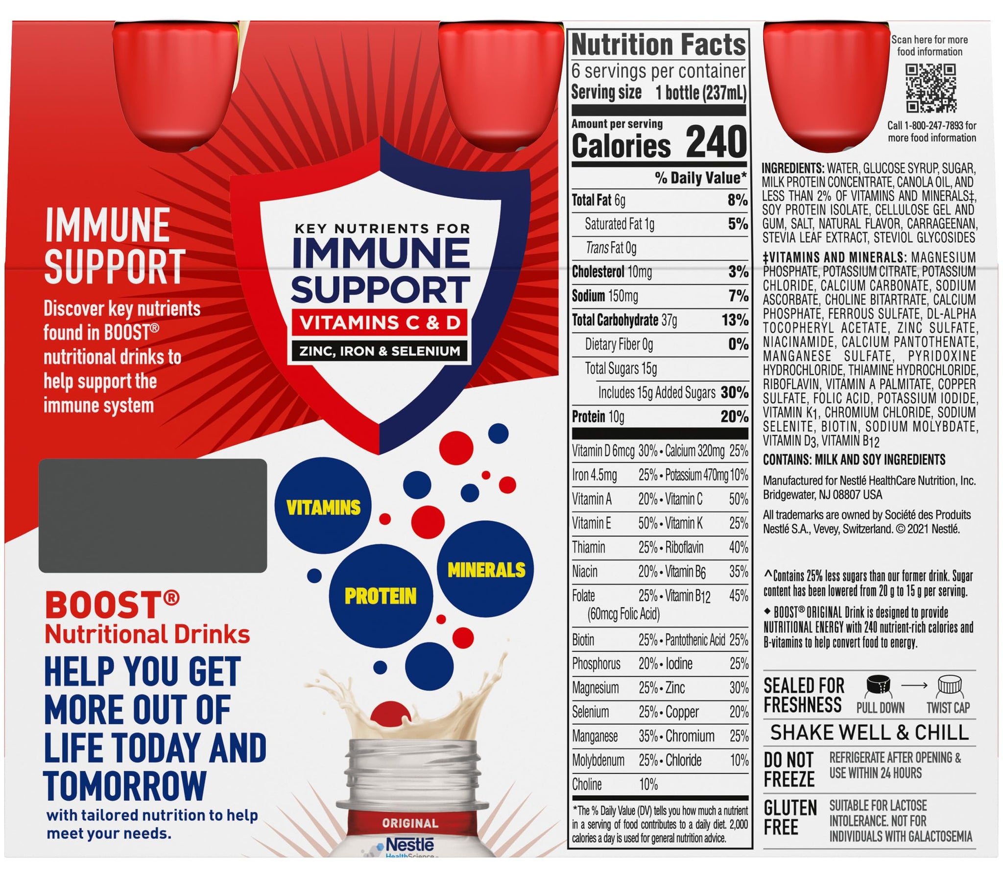 Boost Original Nutritional Energy Balanced Nutritional Drink (6 Count (Pack of 2), Vanilla & Strawberry)