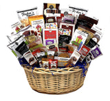 Hand-Crafted 54 Piece customizable chocolate gift basket of gourmet chocolates, cookies, and crunches. Tasty treats selected for businesses, clients