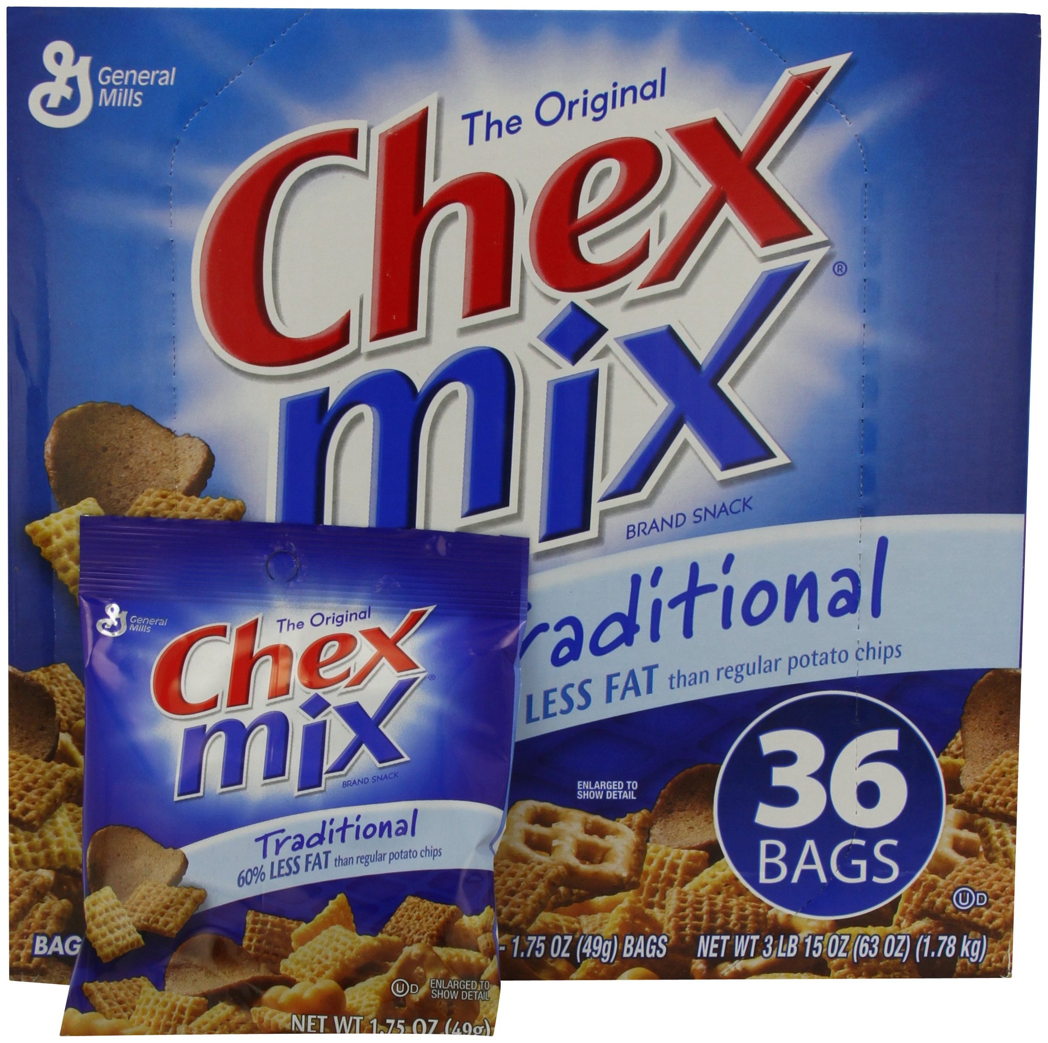 General Mills Chex Mix Traditional 60% Less Fat Than regular Potato Chips, 1.75 oz. Bags, 36 Count