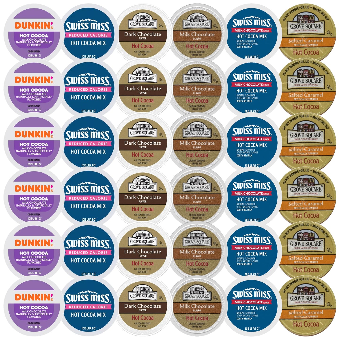 Premium Hot Chocolate K-Cup Variety Sampler Pack 18ct- Six Different Cocoa Flavors (3ea) from your Favorite Brands- Grove Square Milk & Dark, Laura