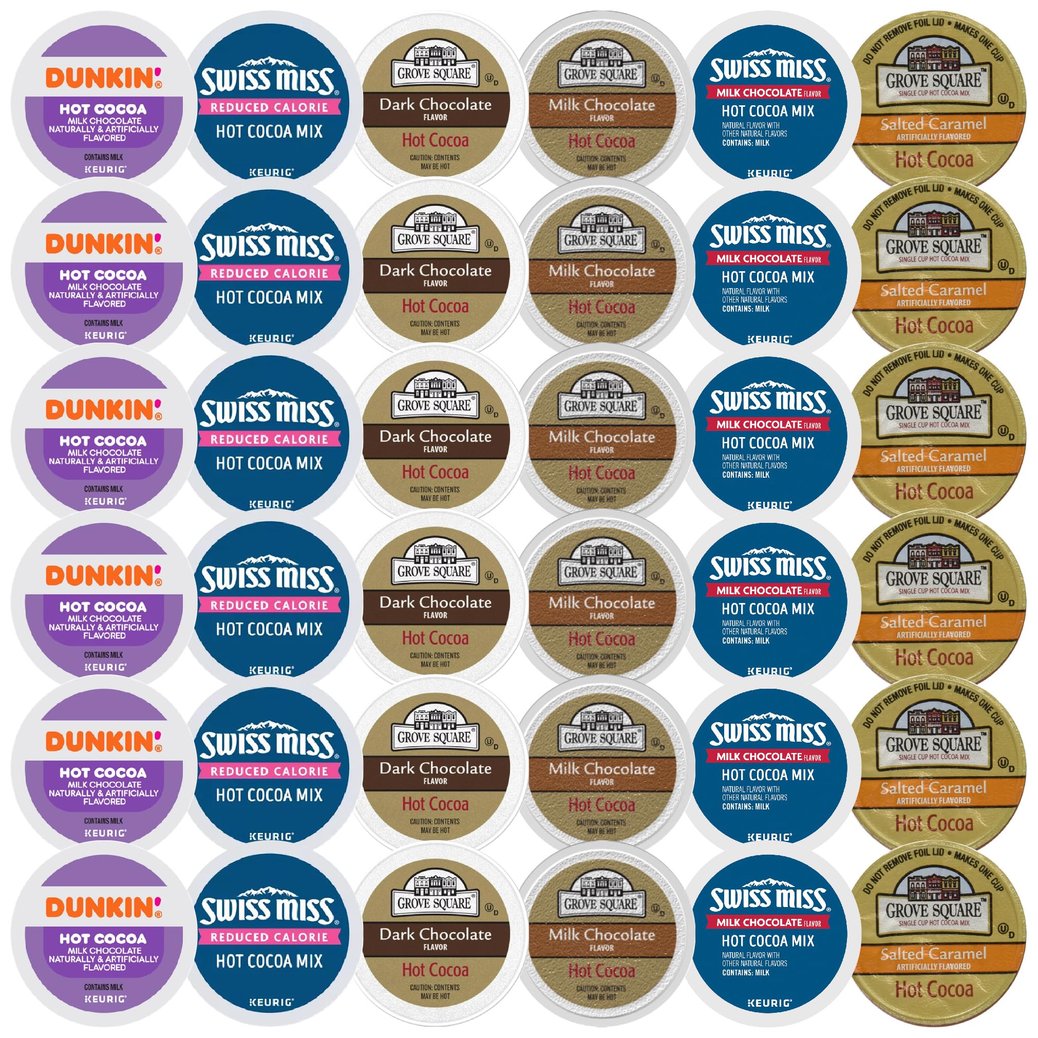 Premium Hot Chocolate K-Cup Variety Sampler Pack 18ct- Six Different Cocoa Flavors (3ea) from your Favorite Brands- Grove Square Milk & Dark, Laura