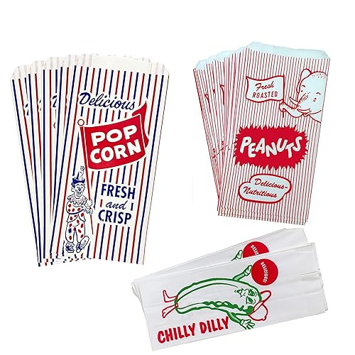 Outside the Box Papers Popcorn Bags, Peanut and Pickle Sacks 24 Each Red, White, Green