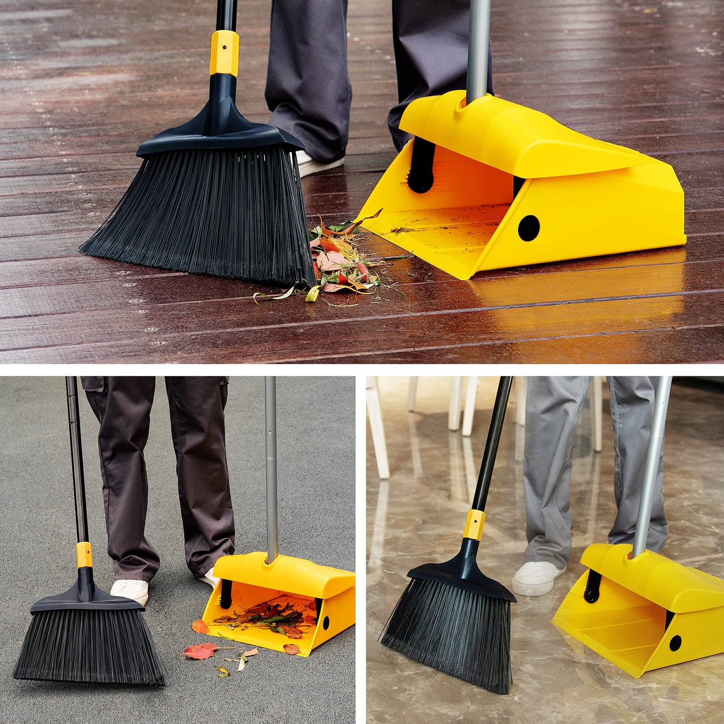 Yocada Commercial Broom and Dustpan Set with Windproof Cover Commercial Outdoor Indoor 2 Plus 1 for Courtyard Garage Lobby Mall Market Floor Home