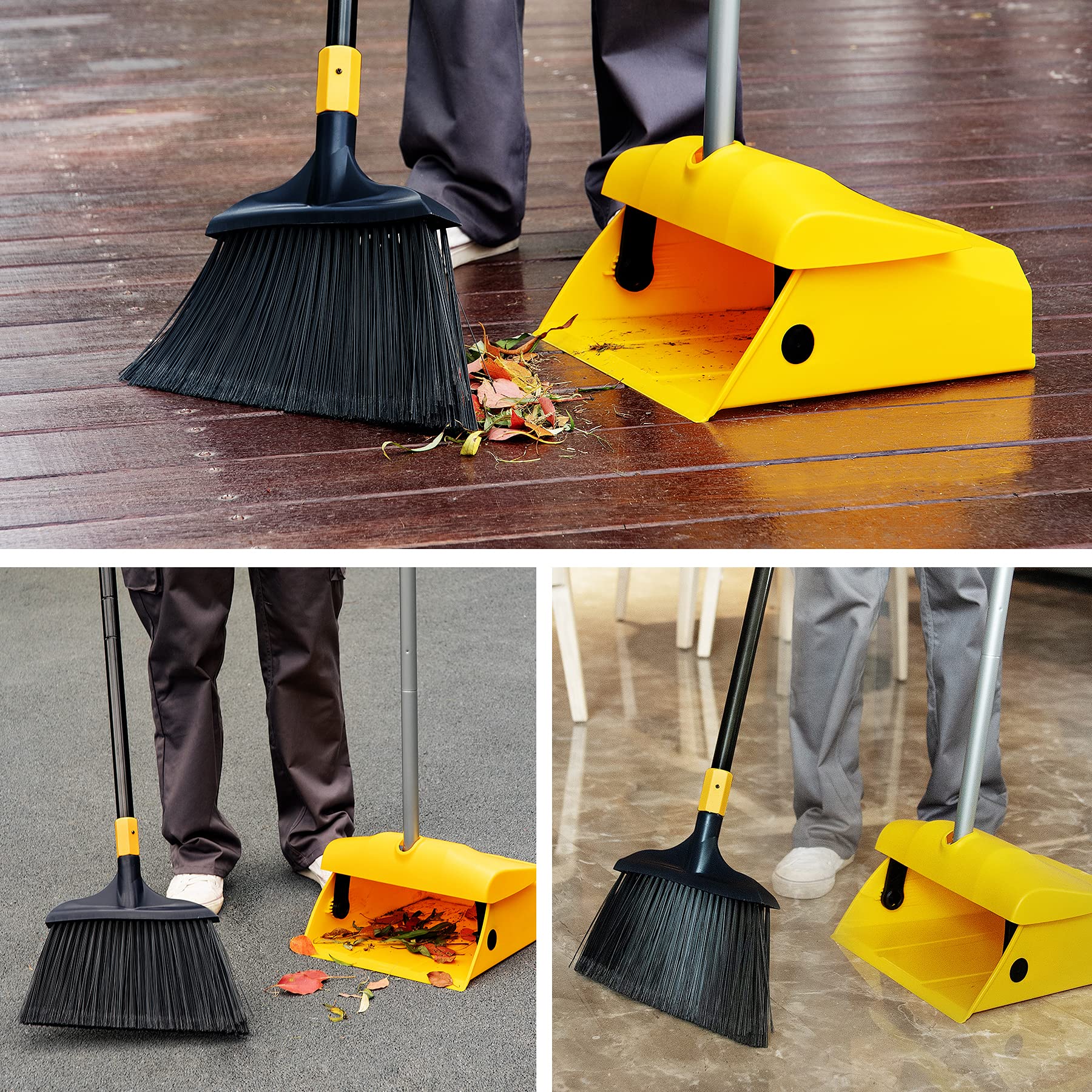 Yocada Commercial Broom and Dustpan Set with Windproof Cover Commercial Outdoor Indoor 2 Plus 1 for Courtyard Garage Lobby Mall Market Floor Home