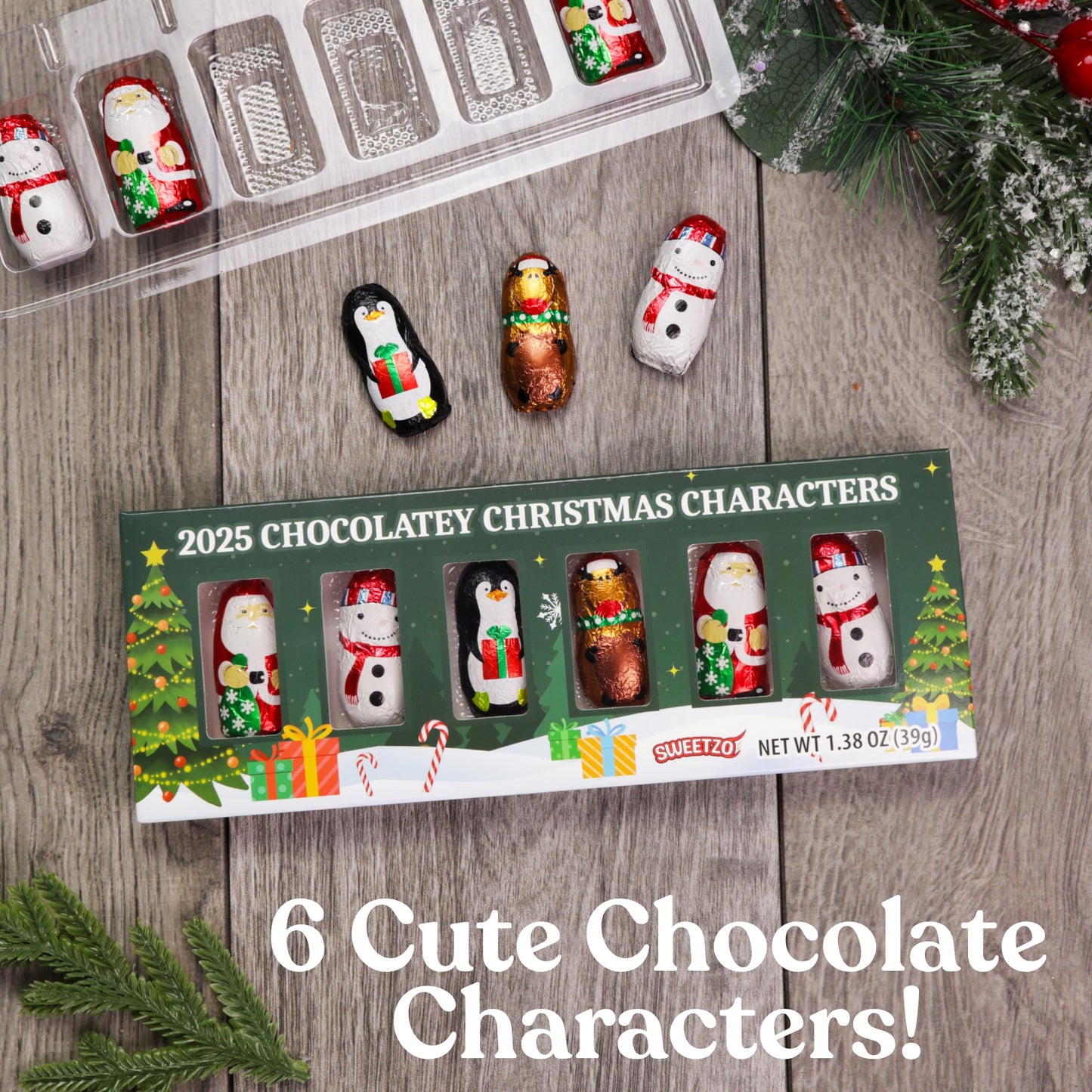 Mini Chocolatey 2025 Christmas Characters, Individually Foil Wrapped Pieces, Stocking Stuffer Candy, 1.38 Ounces (Pack of 3)