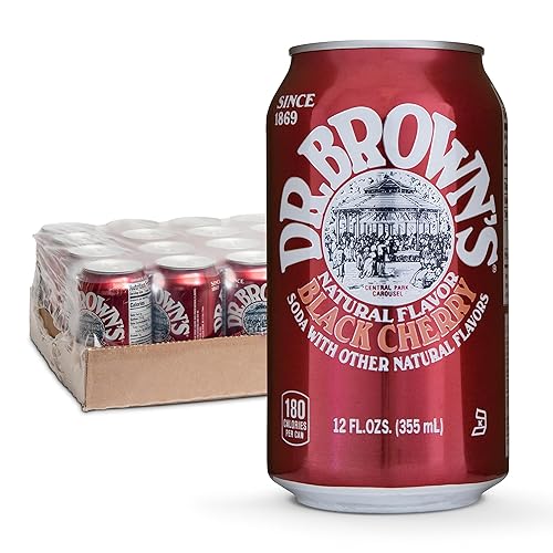 Dr. Brown's Black Cherry Soda - A New York Original - 24 Cans - Kosher, Gourmet Soda Pop - Black Cherry Flavored Craft Soda - 24 x 12 oz Cans