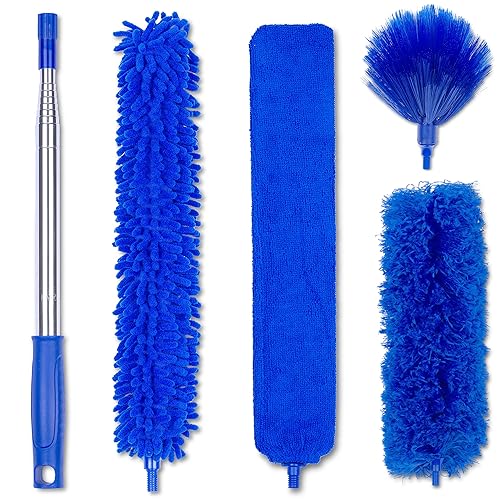 Microfiber Duster with Extension Pole - 4 Piece Dusters Set - Extends 15 to 80 Inches - Ceiling Fan Cleaner - Perfect for Cobwebs, Spider Webs