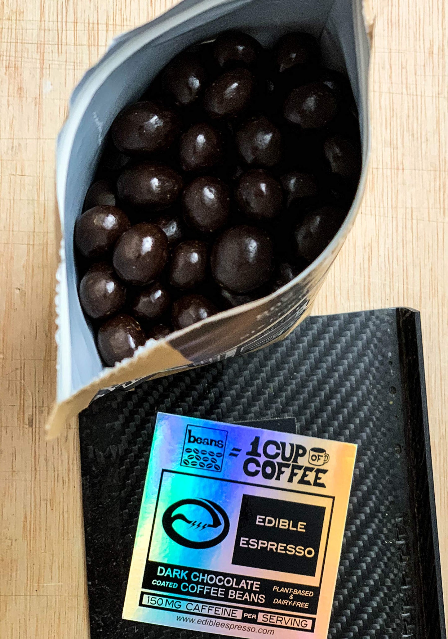 Edible Espresso - Dark Chocolate Covered Coffee Beans 150mg caffeine = one cup of coffee! Plant-based, Dairy-Free Natural Energy. (1 pound / 16