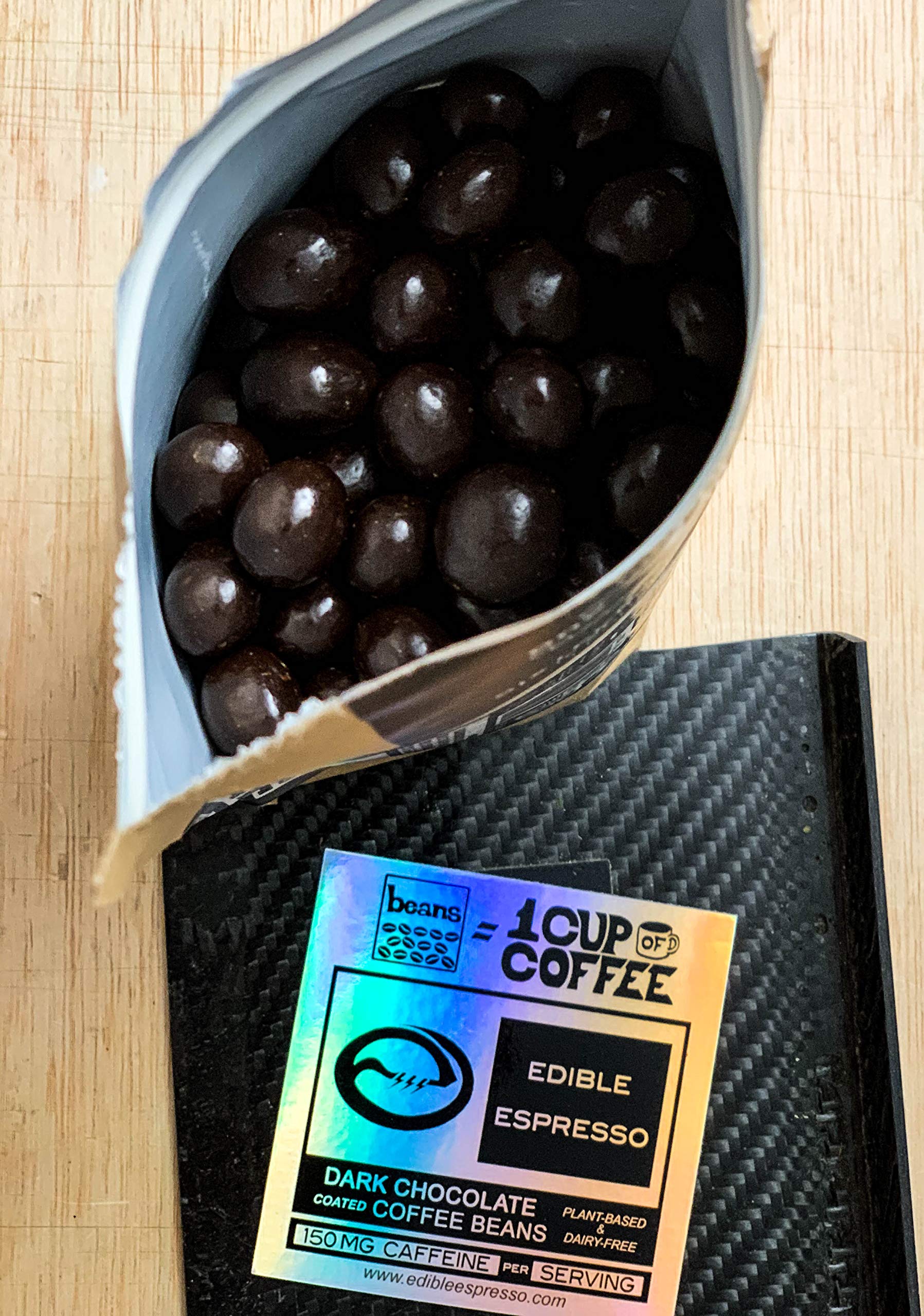 Edible Espresso - Dark Chocolate Covered Coffee Beans 150mg caffeine = one cup of coffee! Plant-based, Dairy-Free Natural Energy. (1 pound / 16