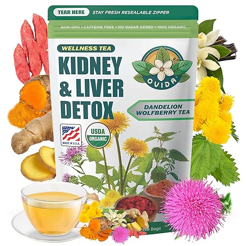 Ovida Dandelion Wolfberry Tea - Natural Kidneys & Liver Health Tea, Organic Herbal Tea with Milk Thistle, Turmeric & Goji Berry, Seven Herbal