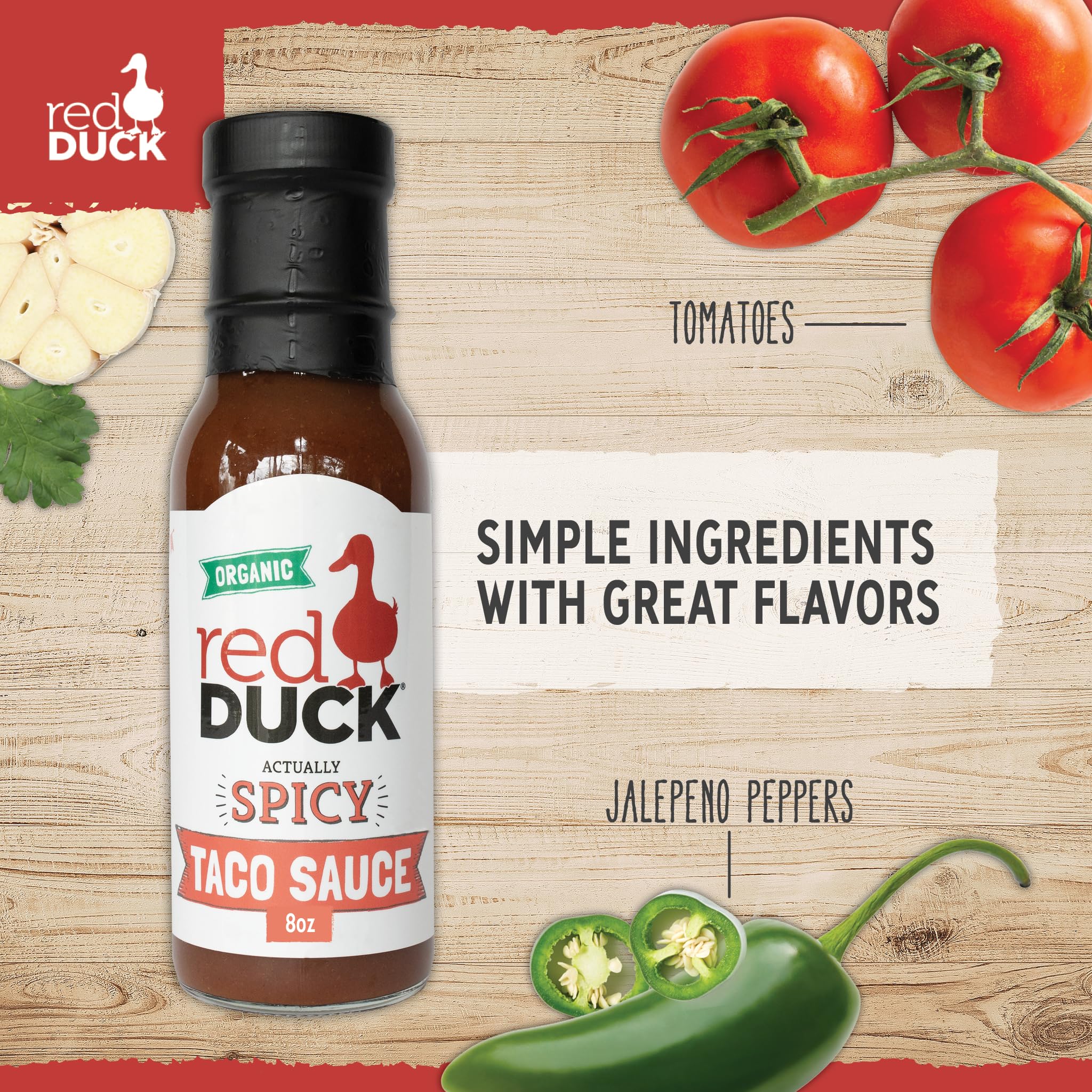 Red Duck Actually Spicy Organic Taco Sauce - Gluten-Free, Vegan, 8 ounces