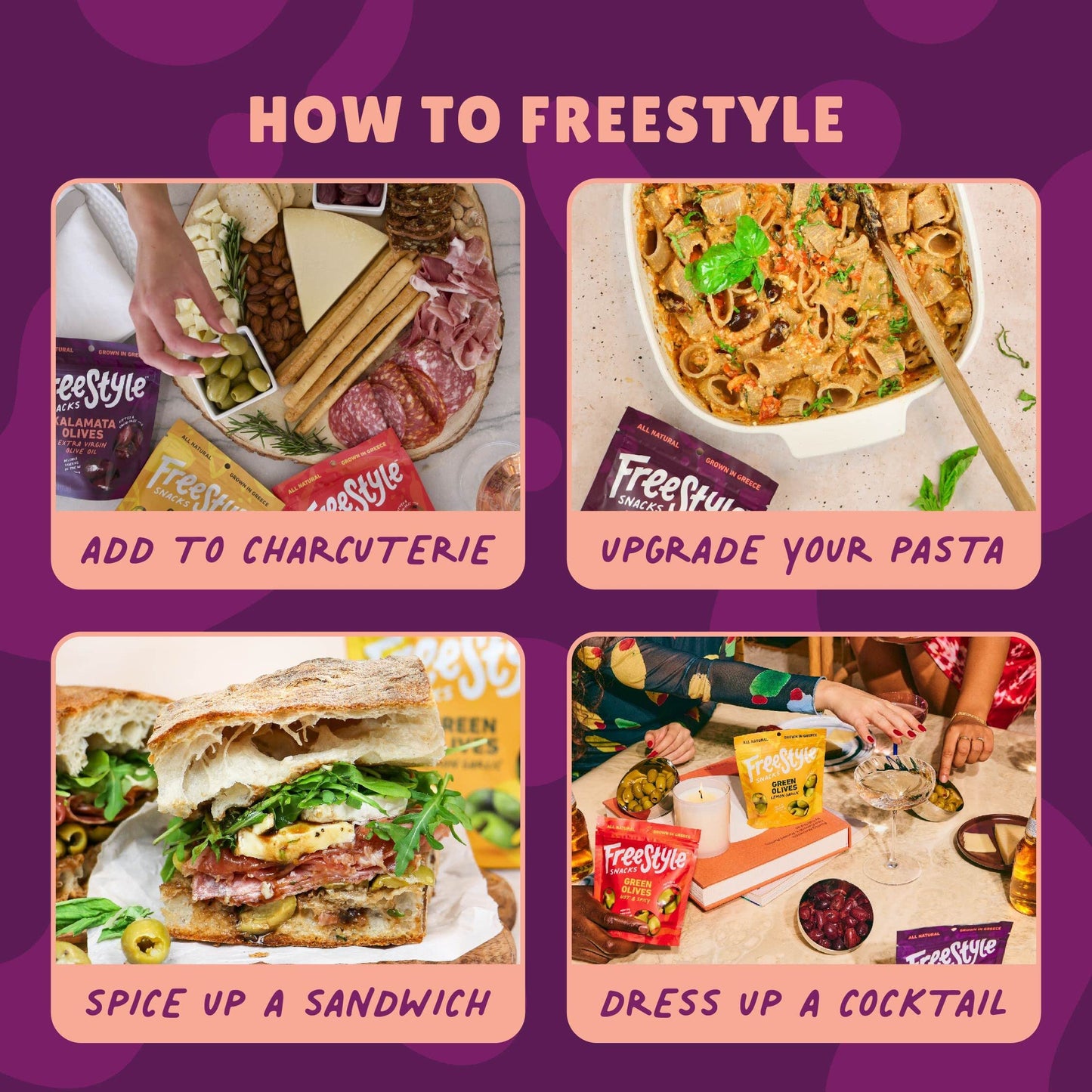 Freestyle Snacks, Olive Snack Packs - As Seen on Shark Tank - Fresh Pitted Kalamata Olives, Marinated in Extra Virgin Olive Oil, Salty Snack, Grown in