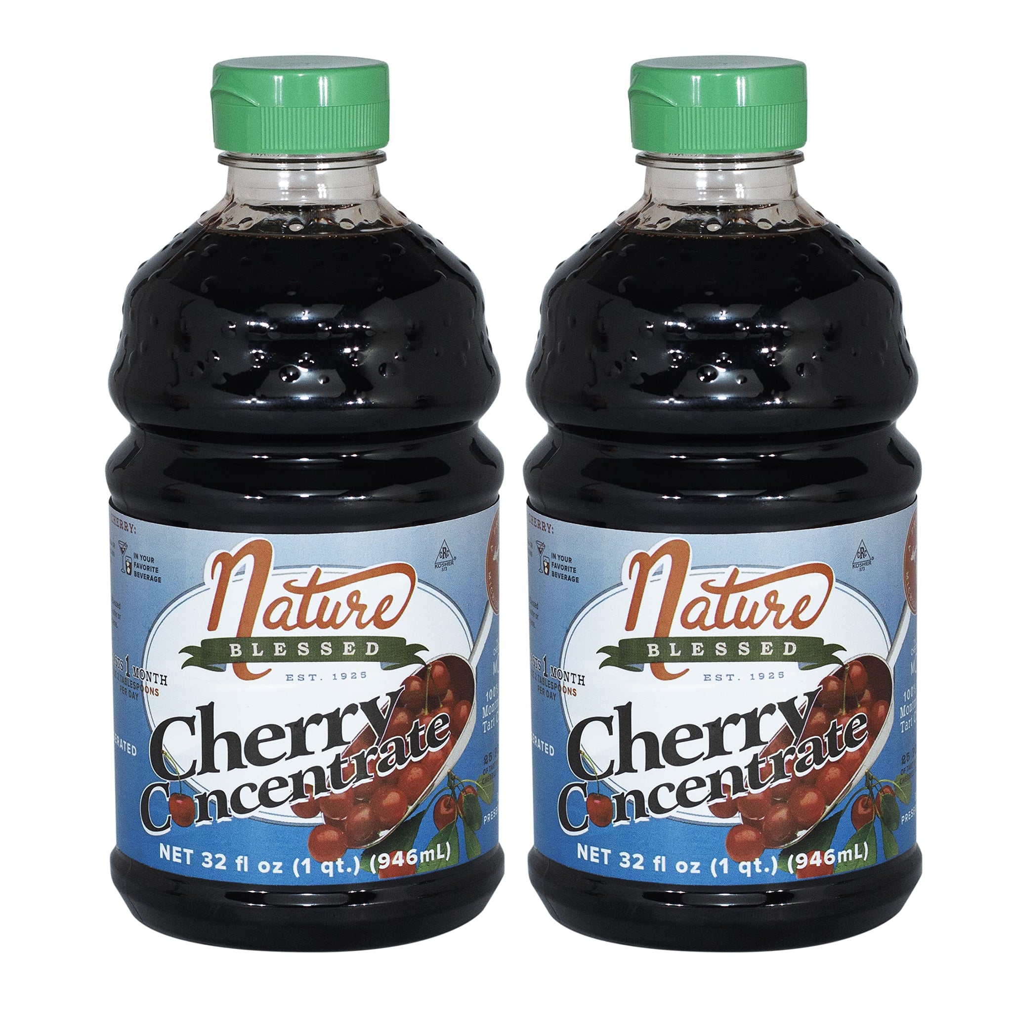 Nature Blessed 100% Pure Tart Cherry Concentrate - 2 Quarts (Two 32oz Bottles), Refreshing by itself or in Smoothie, All Natural, No added Sugar or