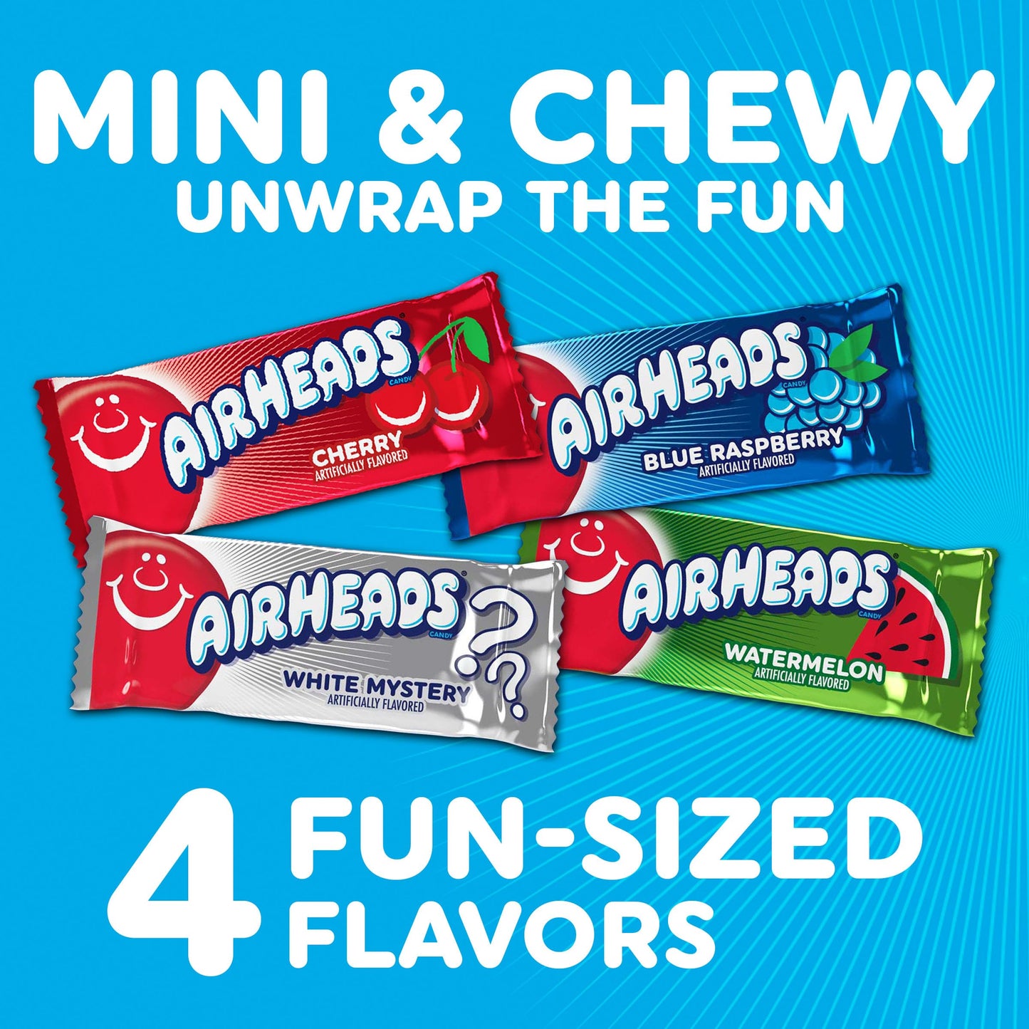Airheads Mini Candy Bars, Taffy Variety Pack, Individually Wrapped Bulk Candy, Six Assorted Fruit Flavors Artificially Flavored, 5 Pound Bag
