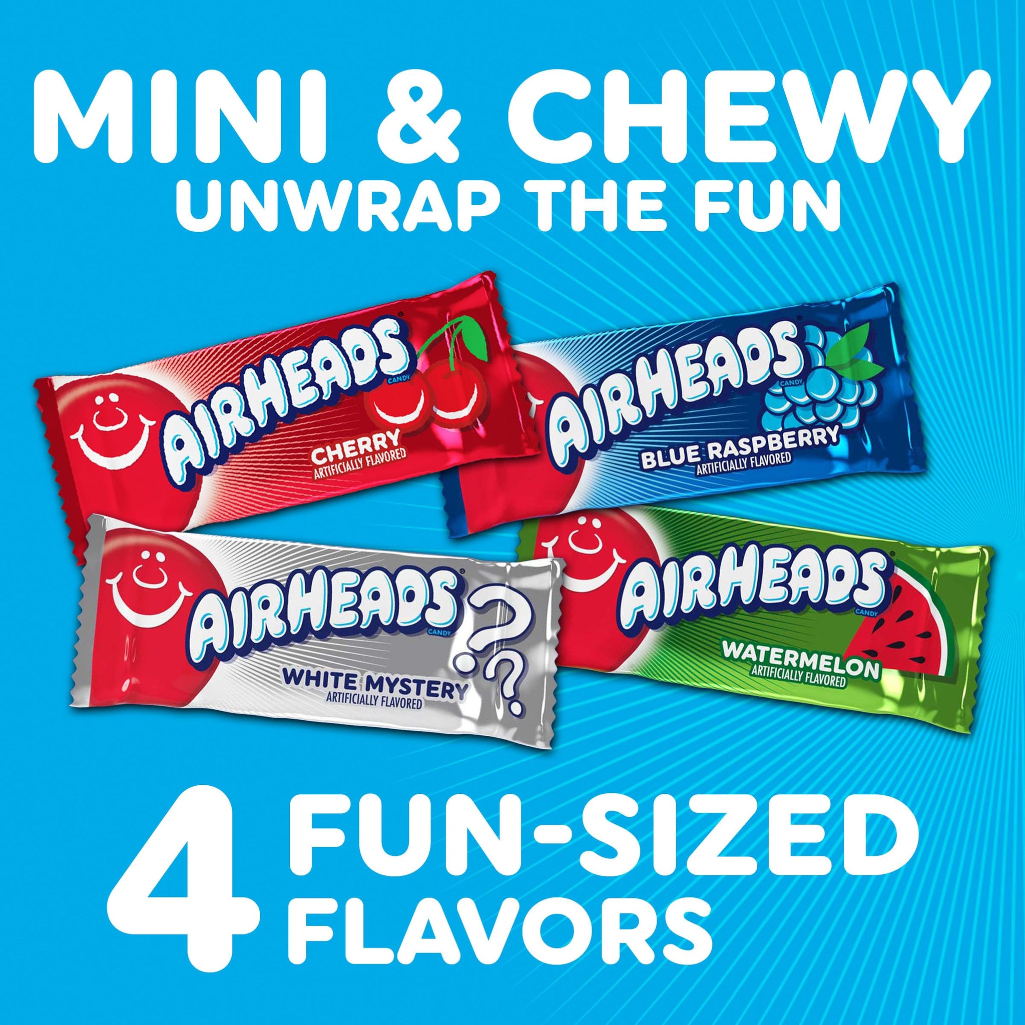 Airheads Mini Candy Bars, Taffy Variety Pack, Individually Wrapped Bulk Candy, Six Assorted Fruit Flavors Artificially Flavored, 5 Pound Bag
