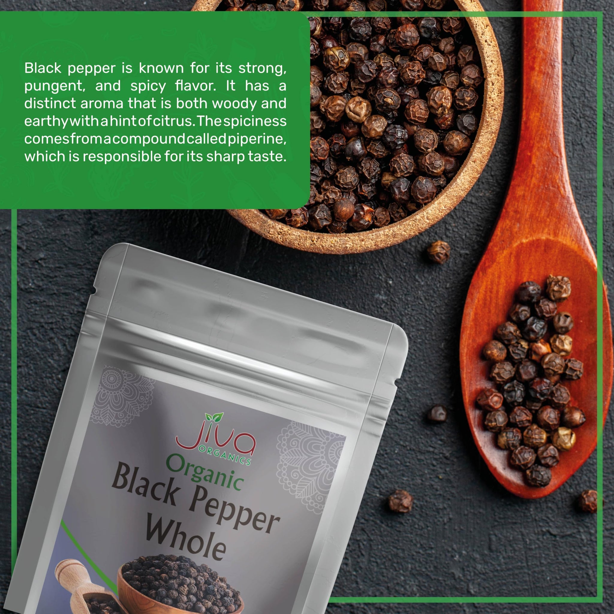 Jiva Organics Organic Whole Black Peppercorns 1 Pound - Pepper, Premium Grade for Grinder Refill