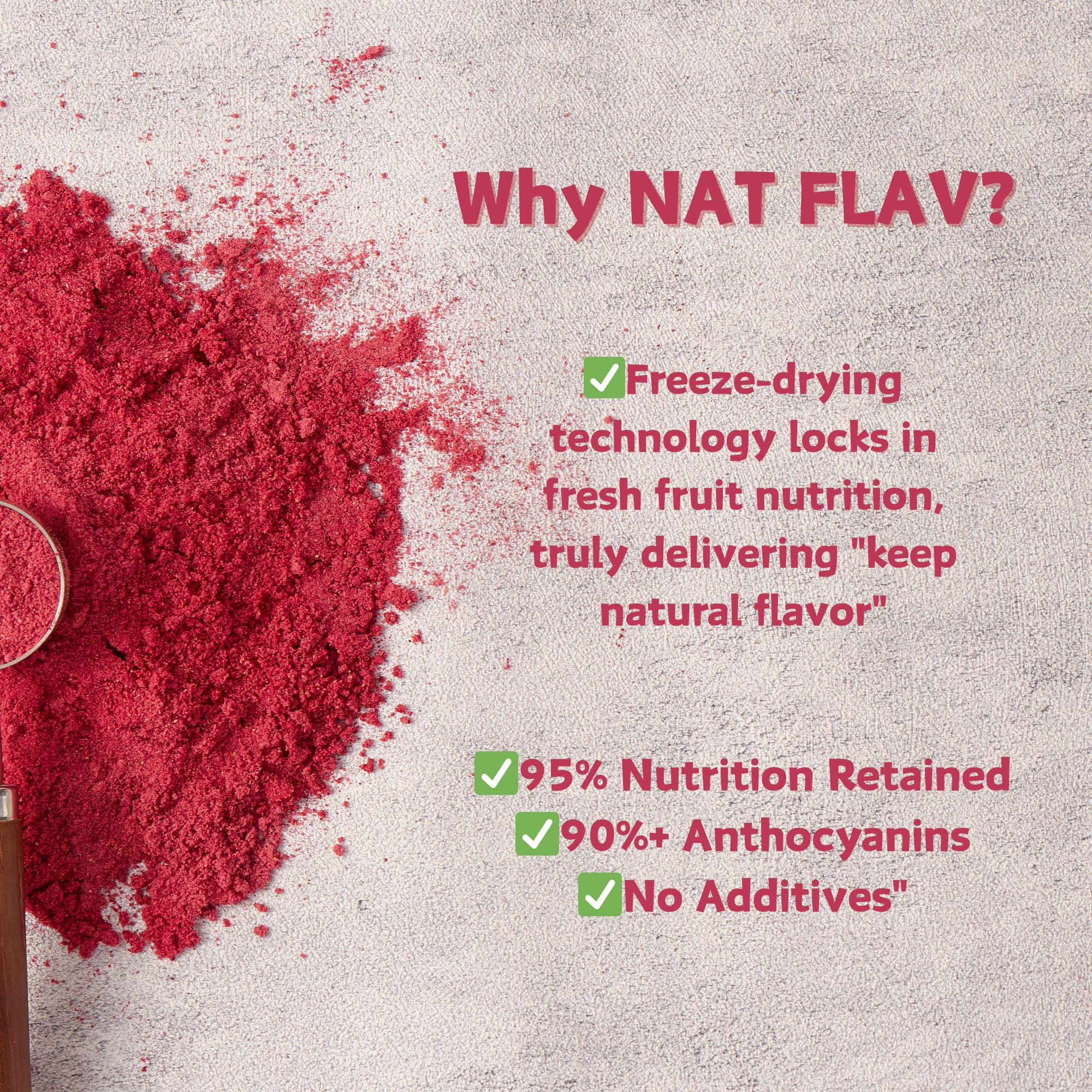 NAT FLAV Freeze Dried Raspberry Powder - 100% Natural, No Added Sugar, No Additives | 7oz | Vibrant Superfood for Smoothies, Baking & Natural Coloring