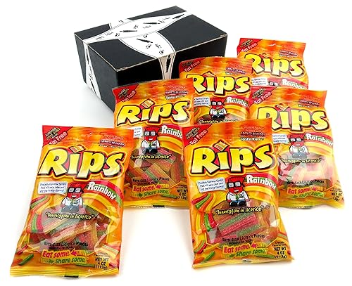 RIPS Rainbow Licorice, 4 oz Bags in a BlackTie Box (Pack of 6)