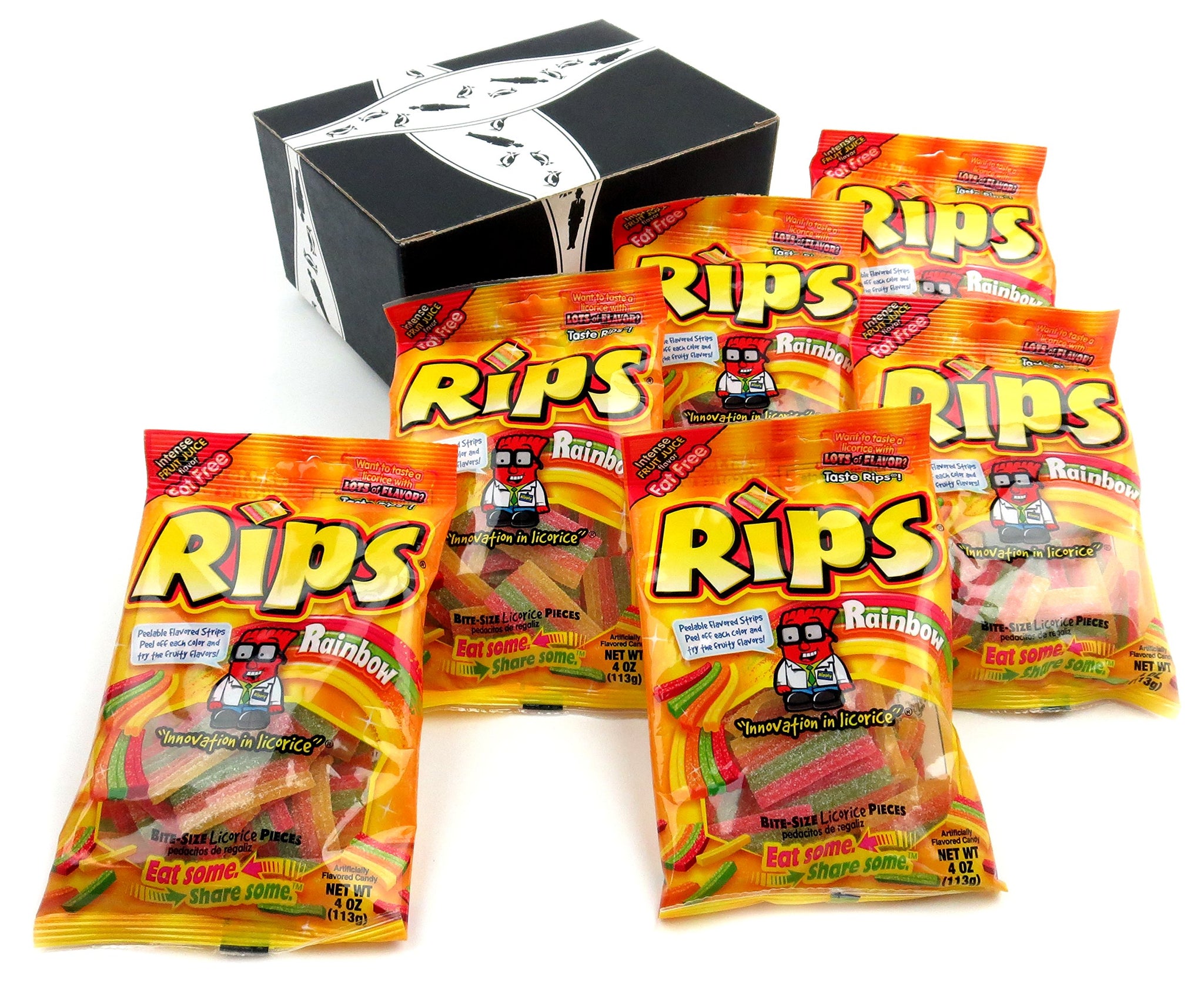 RIPS Rainbow Licorice, 4 oz Bags in a BlackTie Box (Pack of 6)