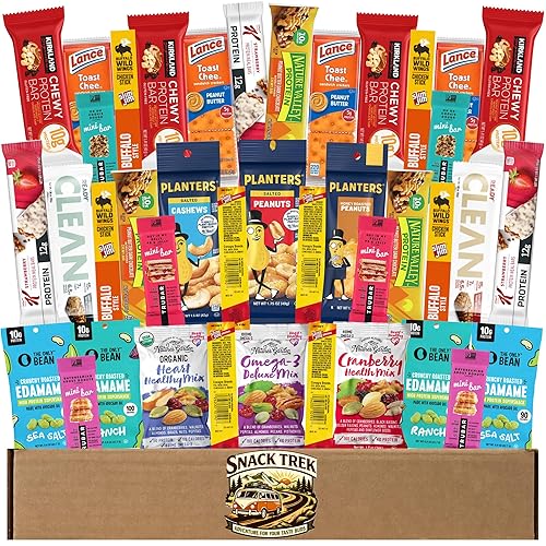 Snack Trek High Protein Snack Box, Healthy Variety Pack Care Package, Gift Basket with Assorted Treats for Men, Women, Adults, Teens, Coworkers Office