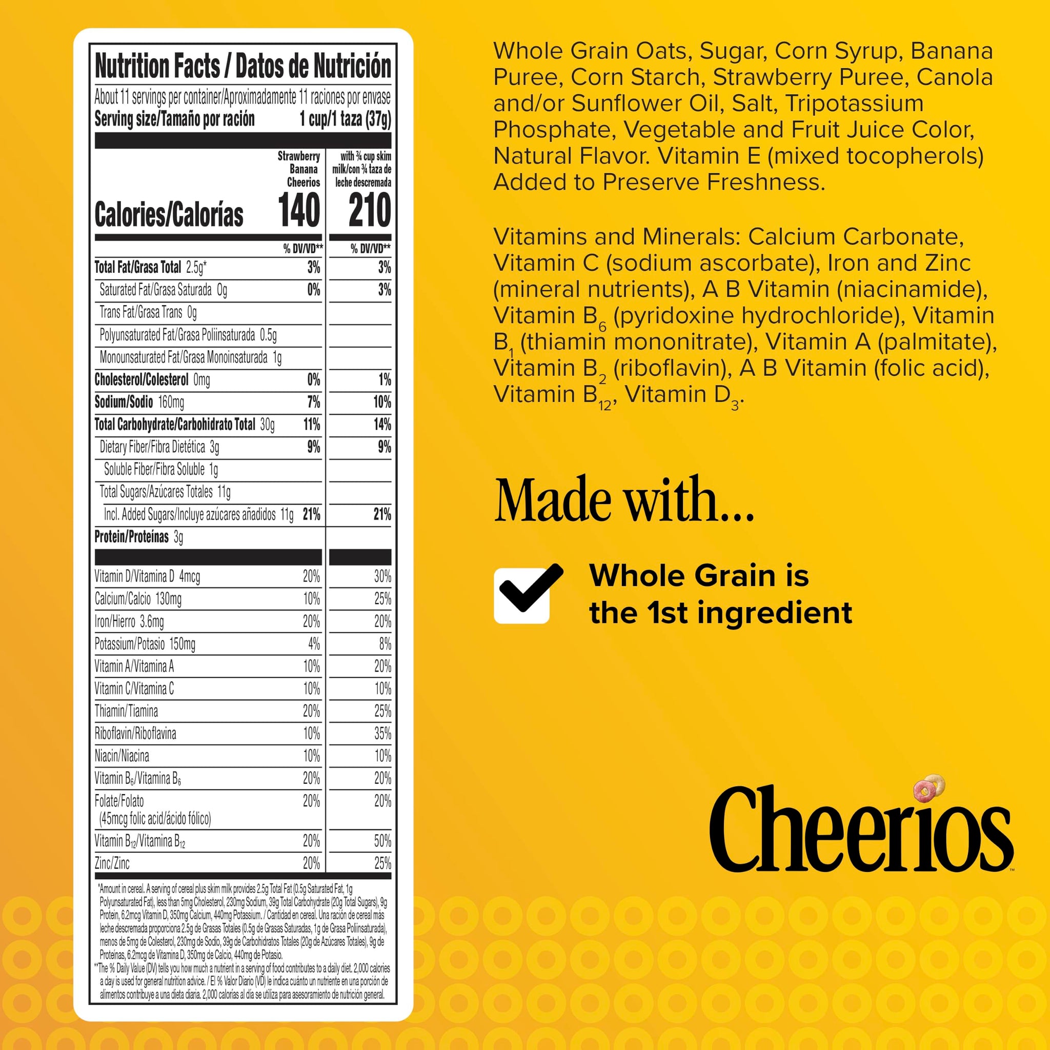 Strawberry Banana Cheerios, Heart Healthy Gluten Free Breakfast Cereal, Made with Whole Grain Oats, Large Size, 14.9 oz