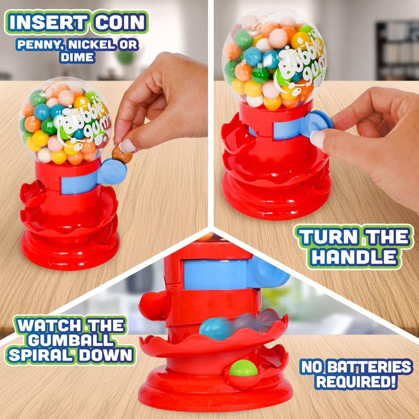 Toymendous Gumball Machine for Kids with Gumballs - Bubble Gum Mini Candy Dispenser | Piggy Bank for Kids - Receive Red or Yellow Machine Colors May