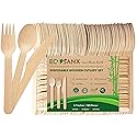 ECOSANX® 120 PCs Disposable Wooden Cutlery set 6.3" Splinter Free Compostable Utensils for party, Eco-Friendly, 100% All-Natural Bamboo Utensils set